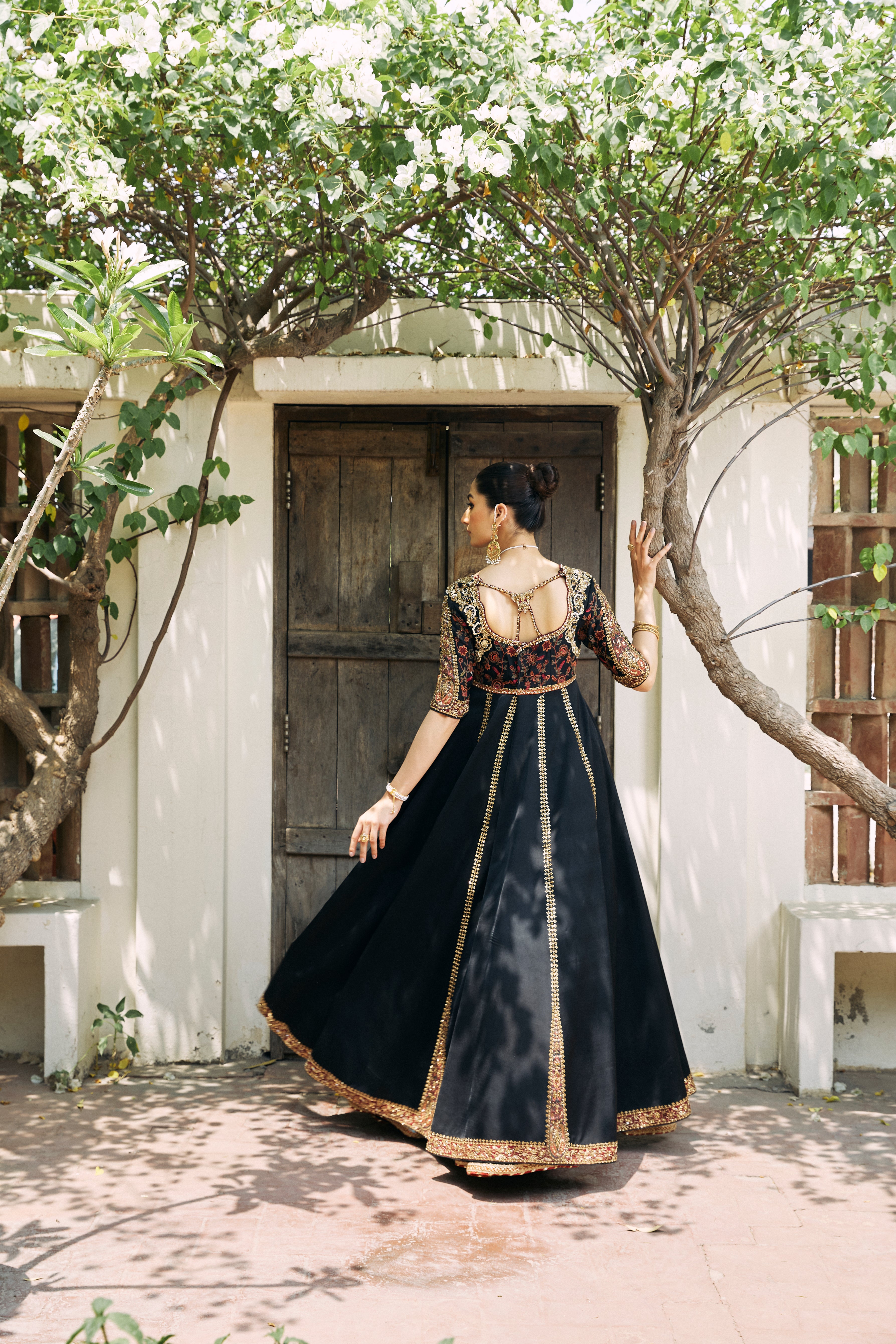 Black Hand-Embellished Silk Kalidar (2-Piece) - Image 2