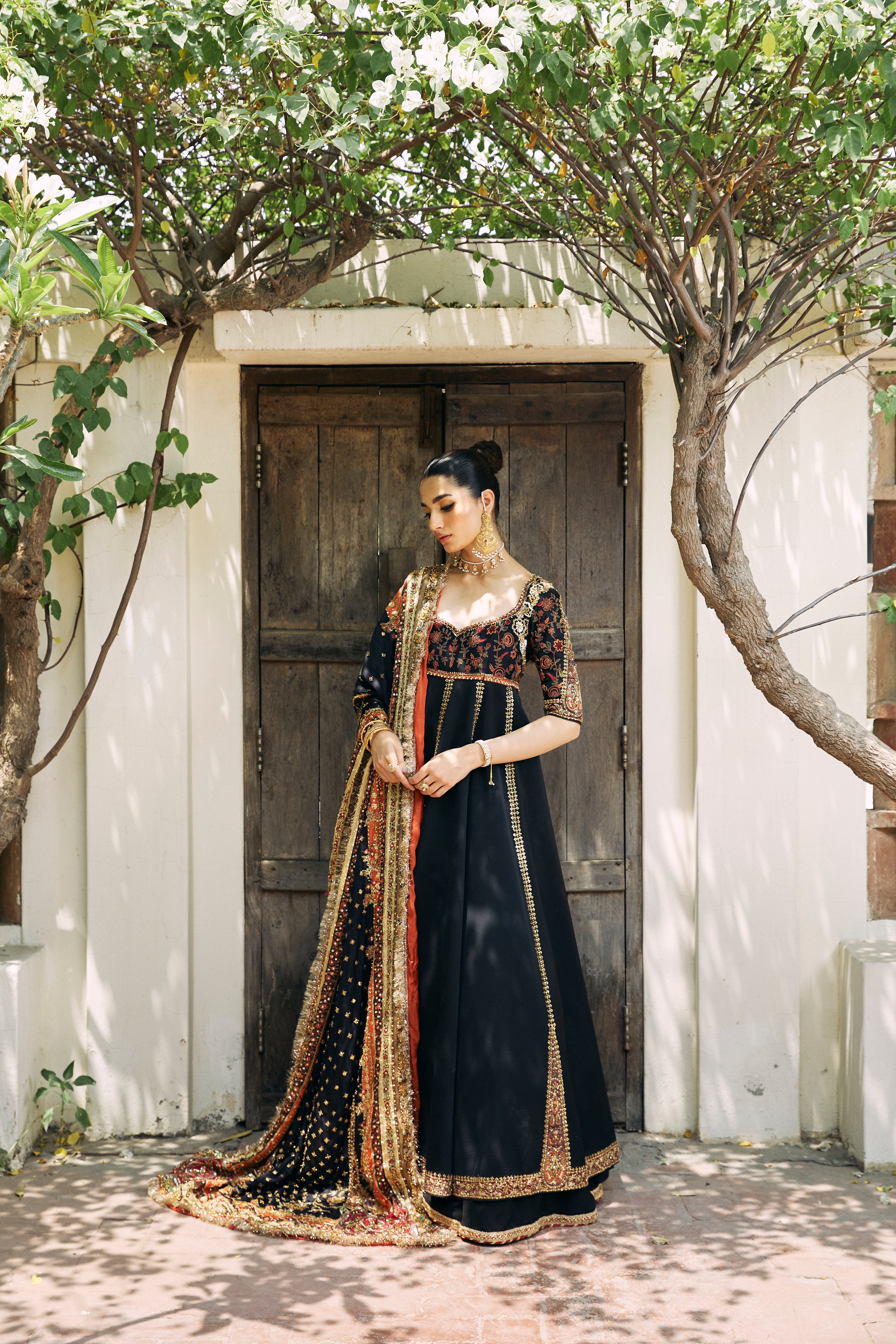 Black Hand-Embellished Silk Kalidar (2-Piece) - Image 3