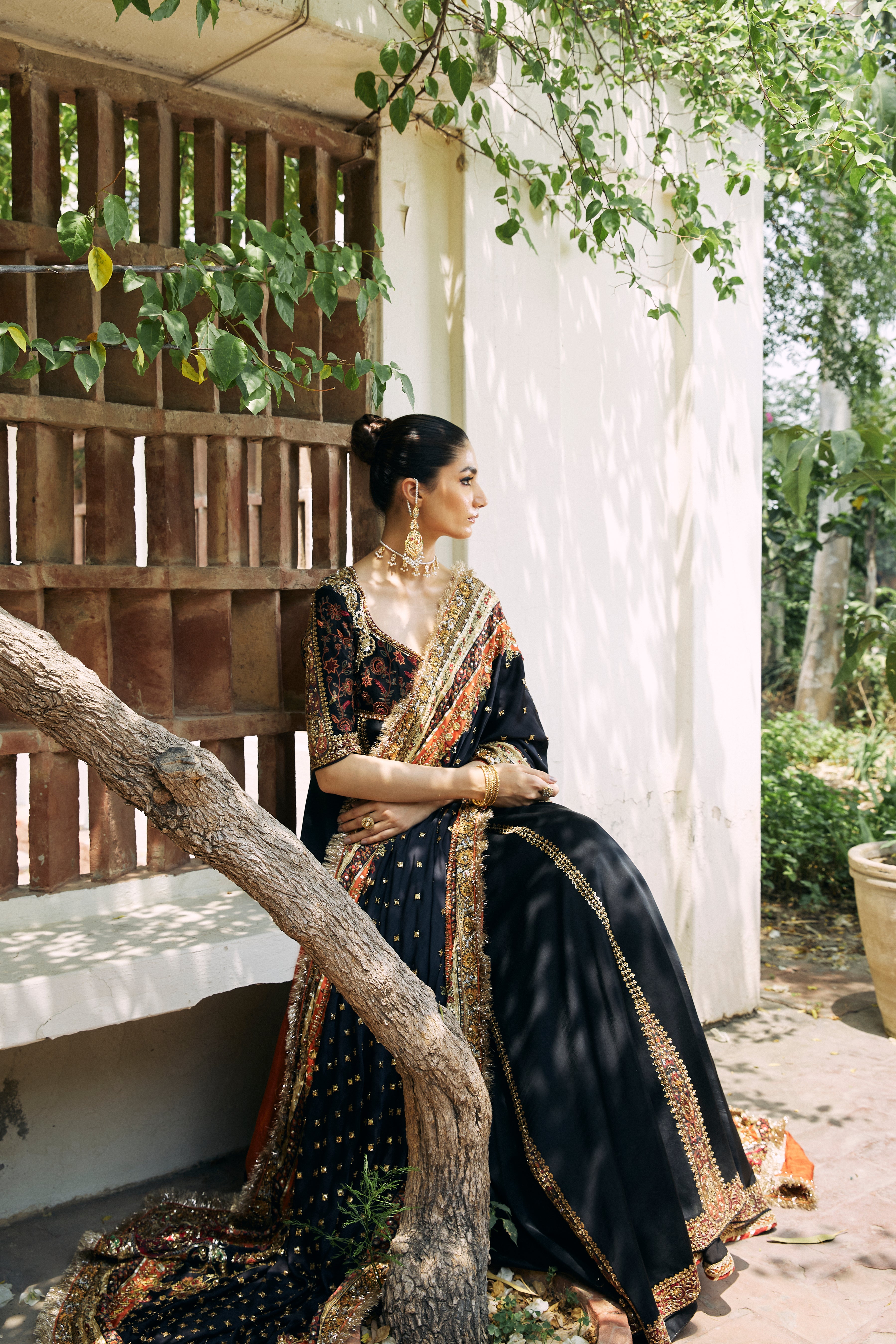 Black Hand-Embellished Silk Kalidar (2-Piece) - Image 5