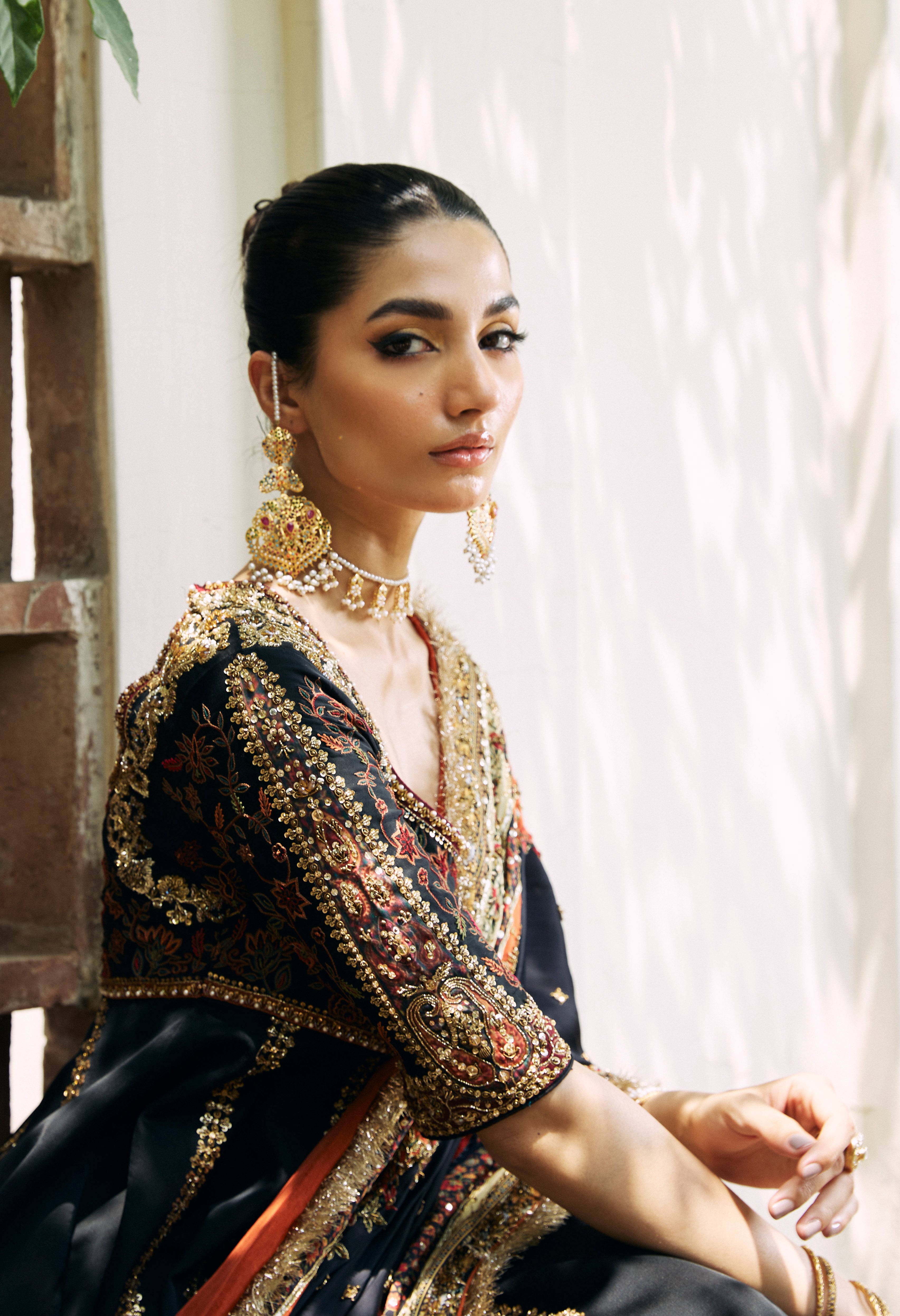 Black Hand-Embellished Silk Kalidar (2-Piece) - Image 6