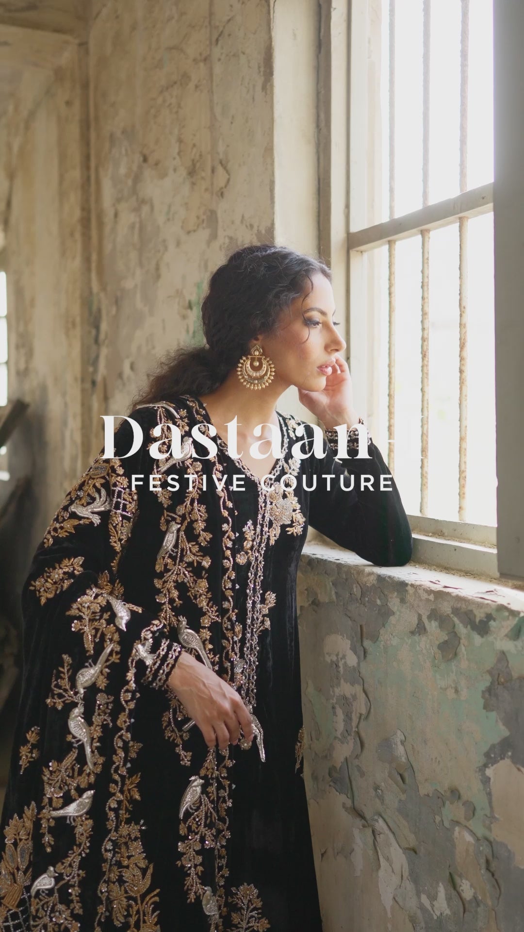 Pakistani Black Zardozi & Vasli Velvet Kalidar (3-Piece) - Image 10