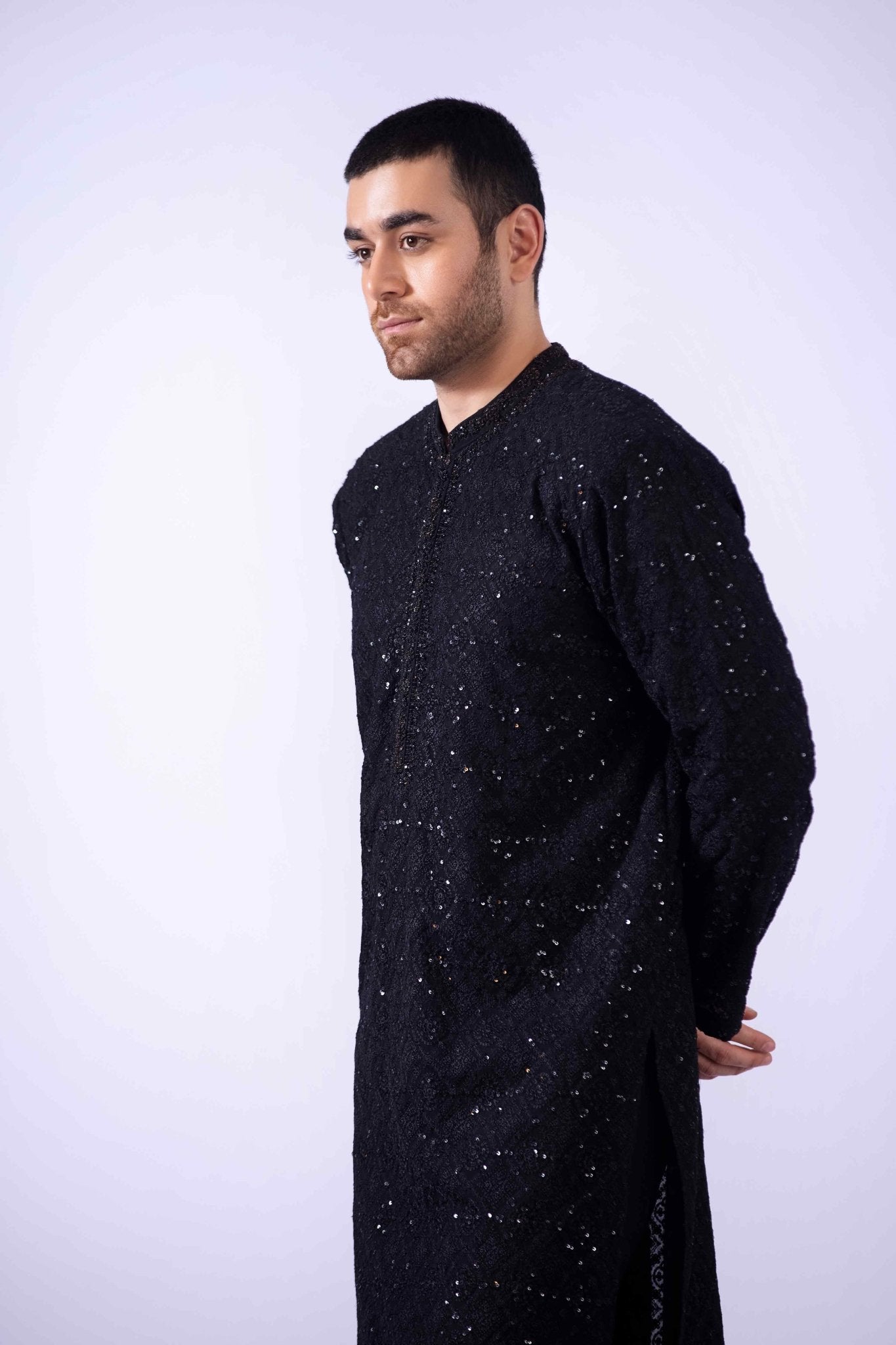 Black Zardozi Embroidered Chiffon Kurta (3-Piece) - Image 5