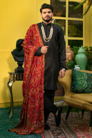 Black Self Jamawar Kurta Pajama (2-Piece) - Image 2