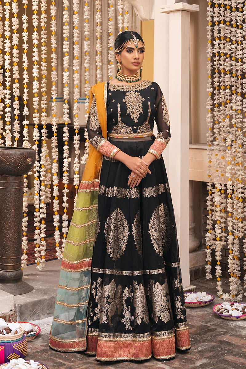 Pakistani Black Zardozi Banarasi Organza Lehenga Choli (3-Piece) - Image 1