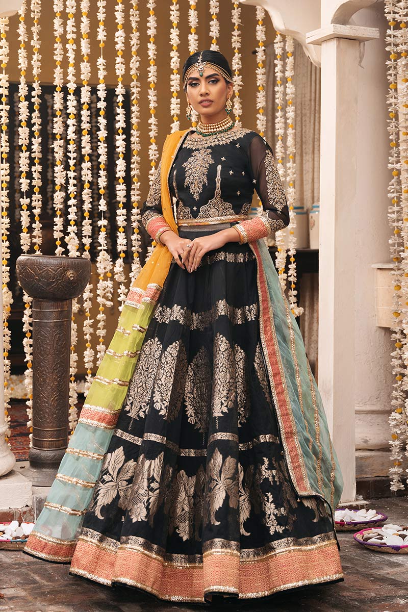 Pakistani Black Zardozi Banarasi Organza Lehenga Choli (3-Piece) - Image 6
