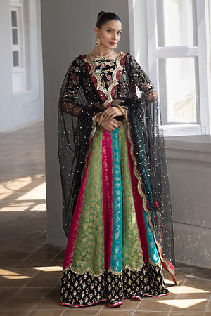 Black Embroidered Silk Choli with Banarsi Lehenga (3-Piece) - Image 4