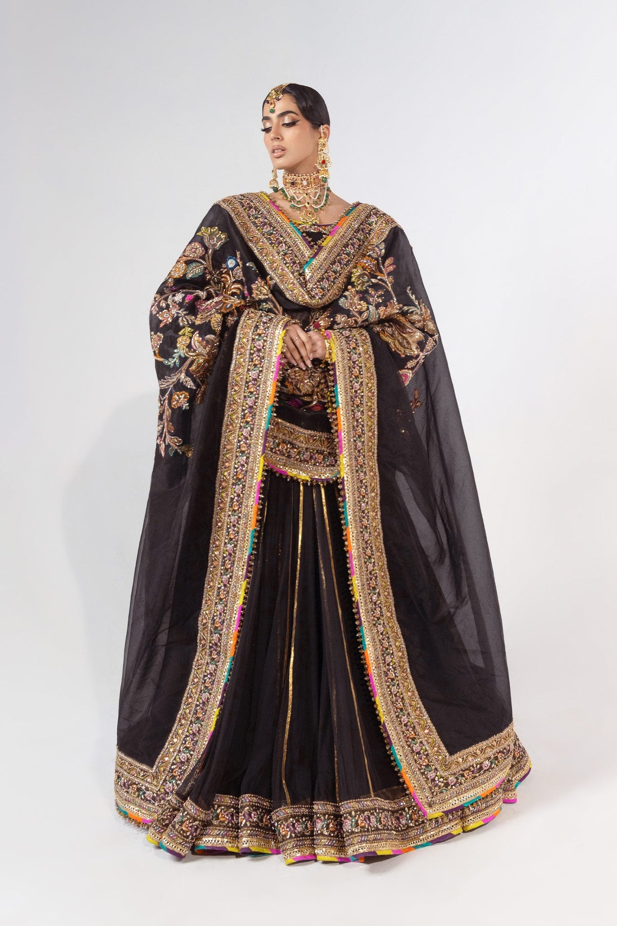 Pakistani Black Zardozi Pure Chiffon Bridal Lehenga (3-Piece) - Image 1