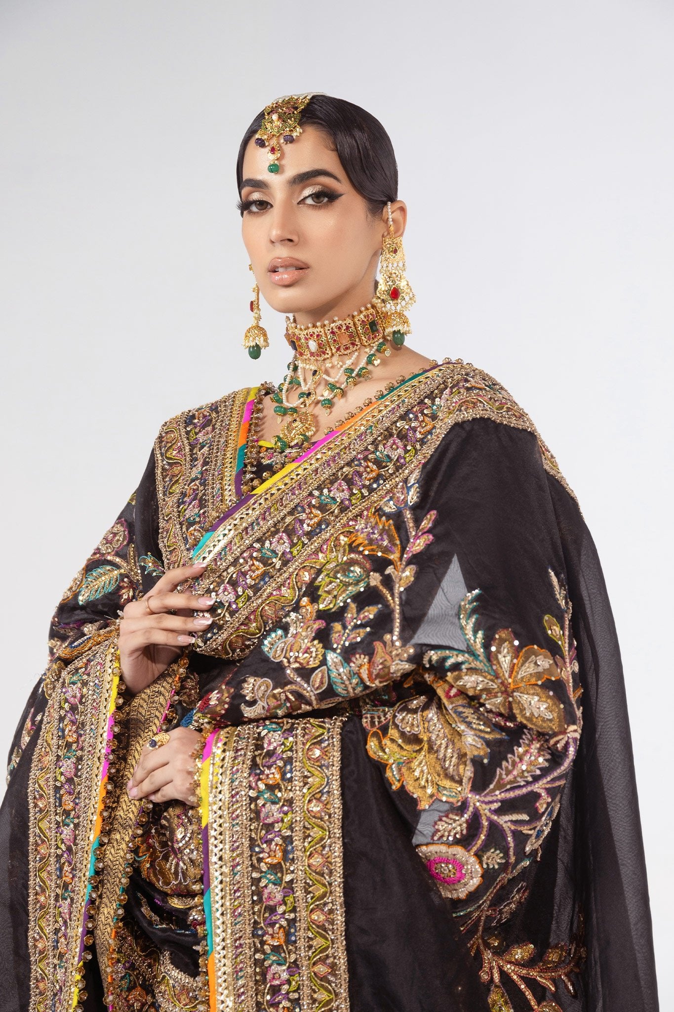 Pakistani Black Zardozi Pure Chiffon Bridal Lehenga (3-Piece) - Image 11