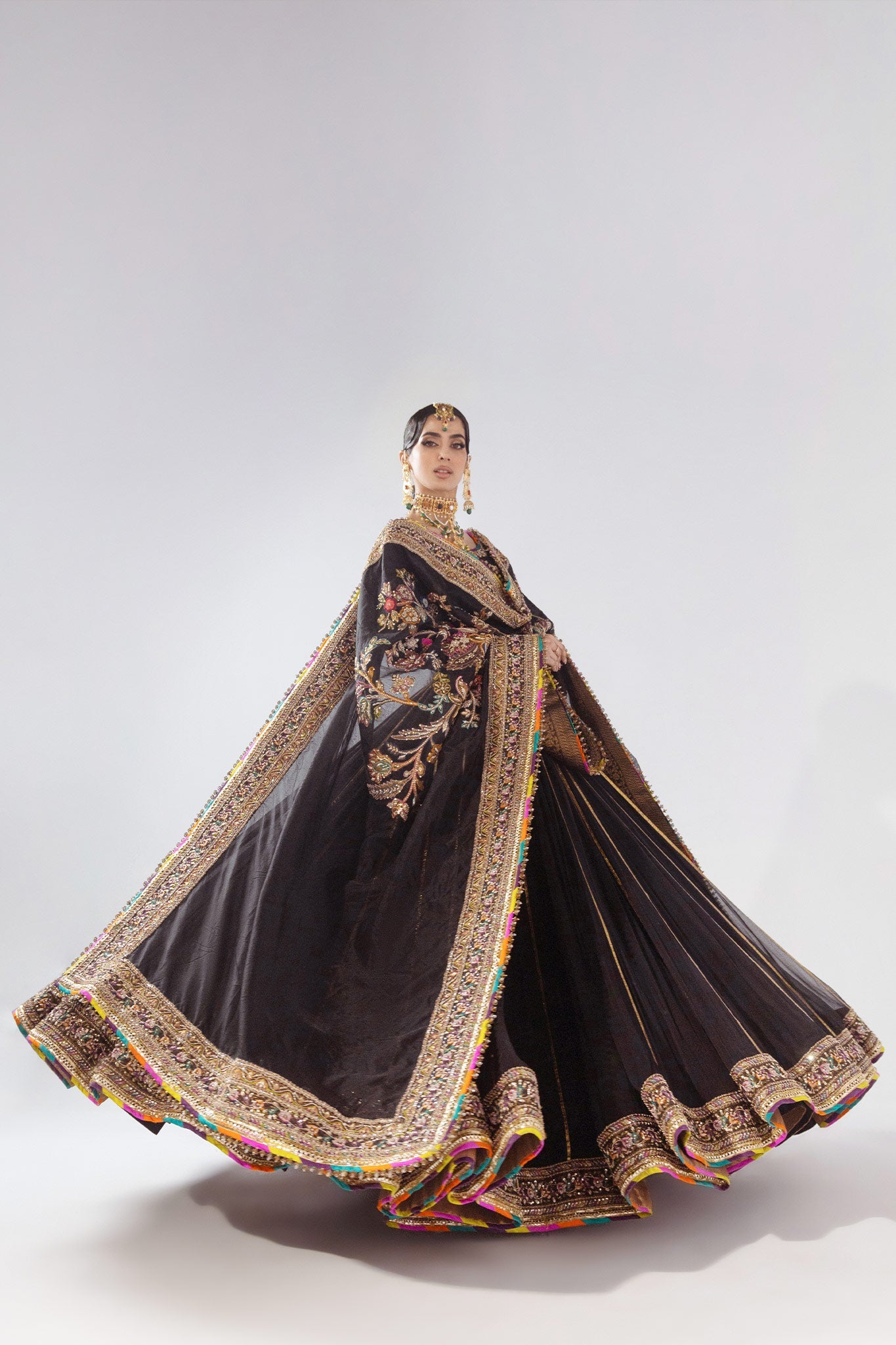 Pakistani Black Zardozi Pure Chiffon Bridal Lehenga (3-Piece) - Image 4