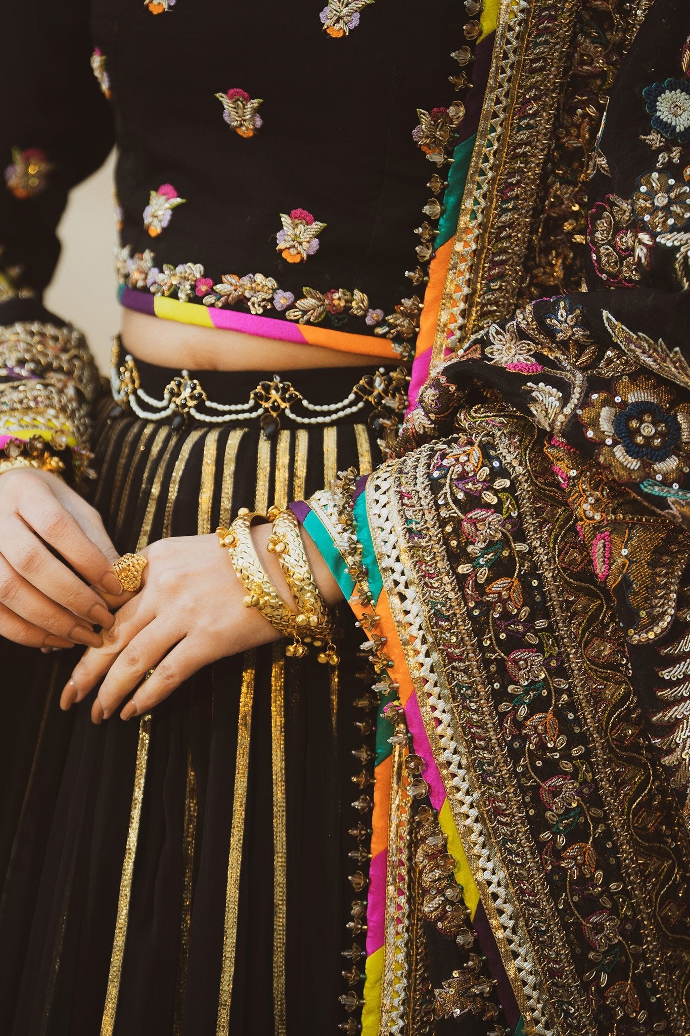 Pakistani Black Zardozi Pure Chiffon Bridal Lehenga (3-Piece) - Image 7