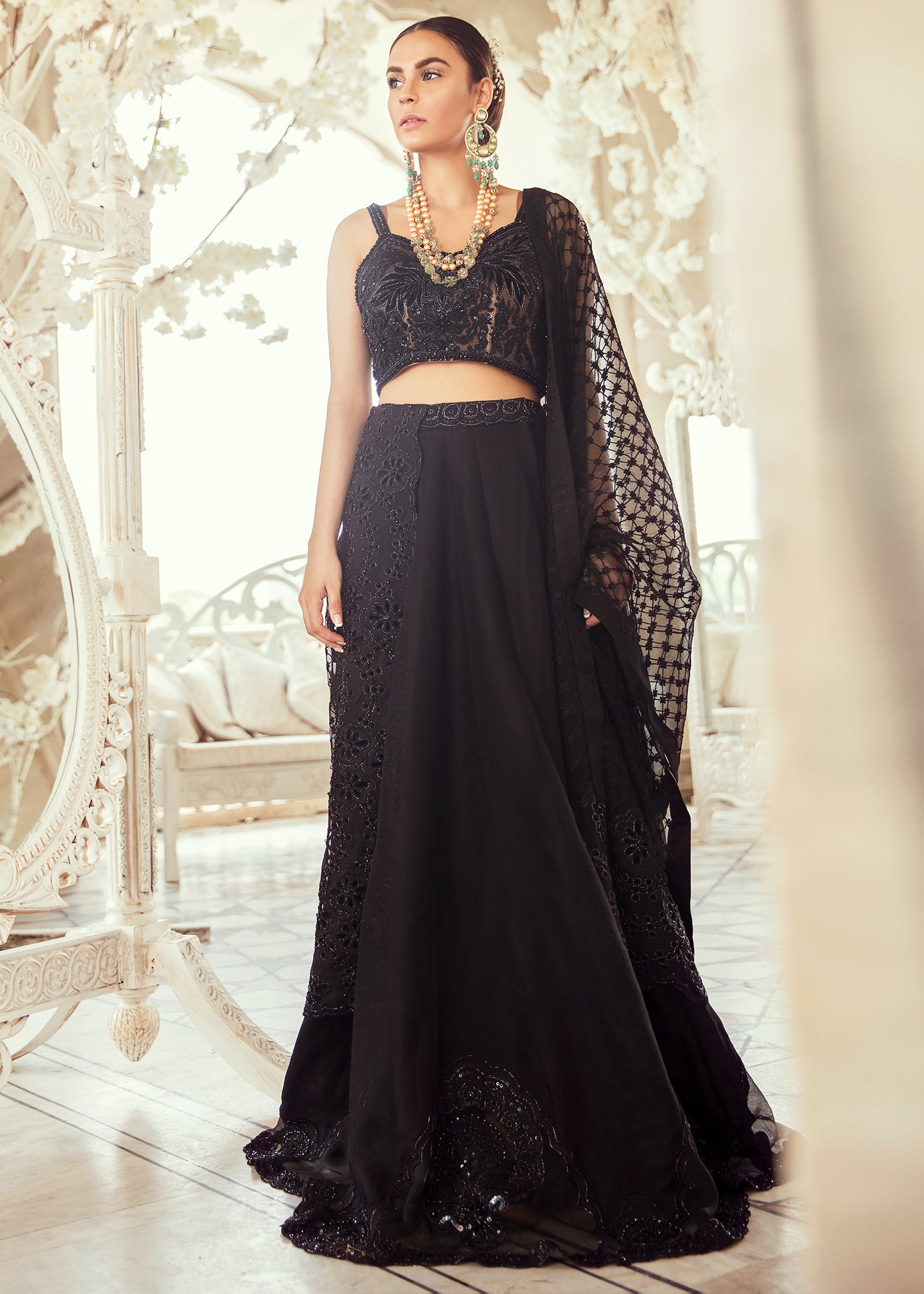 Black Embroidered Georgette Lehenga Choli (3-Piece) - Image 1