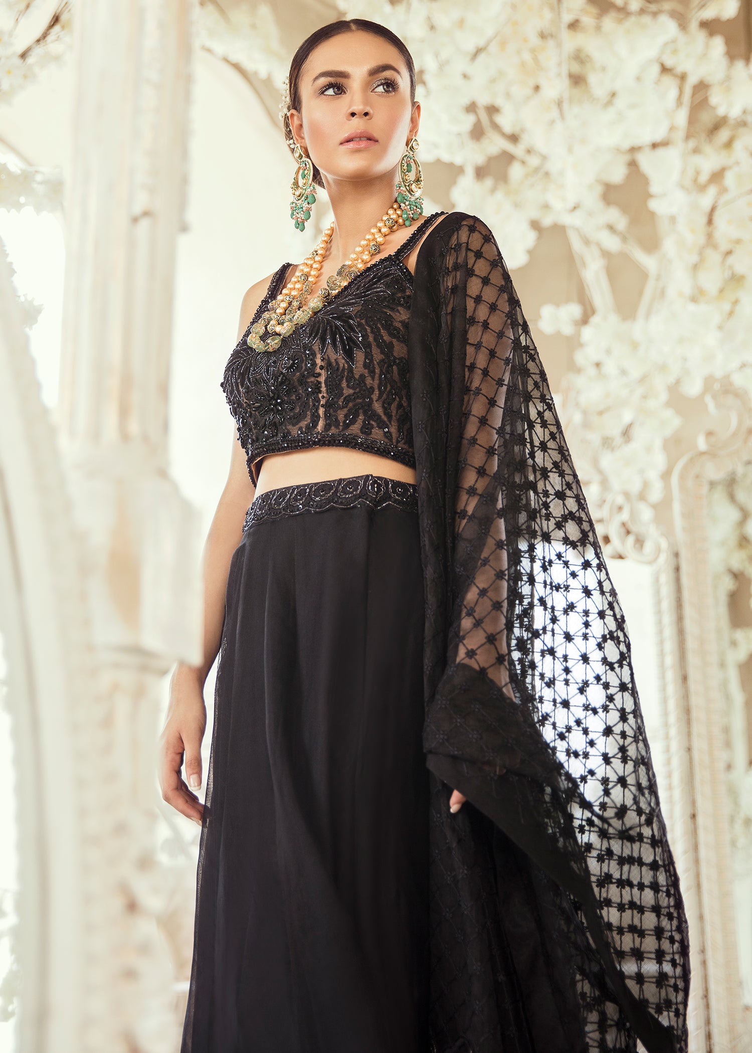 Black Embroidered Georgette Lehenga Choli (3-Piece) - Image 4