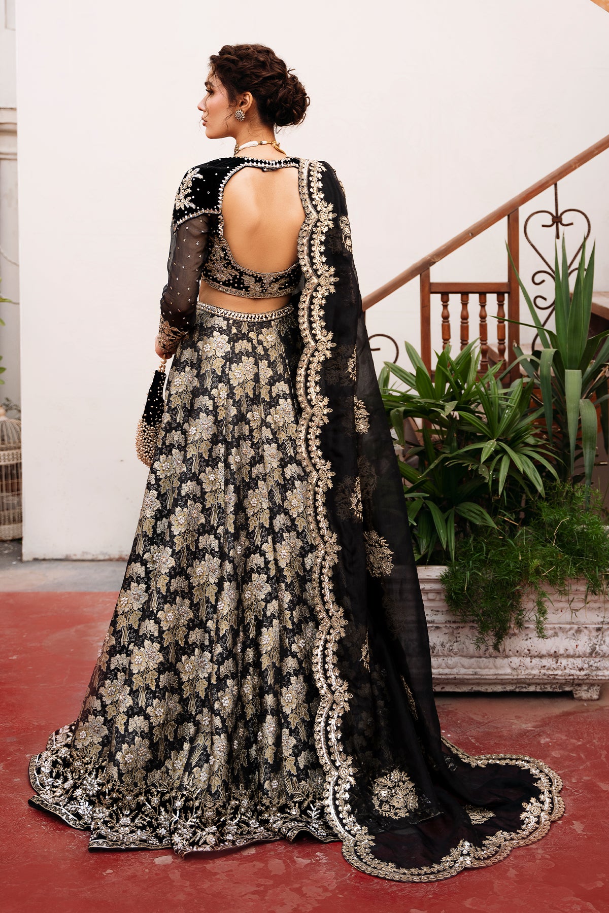 Black Zardozi Jamawar & Velvet Lehenga Choli (3-Piece) - Image 2