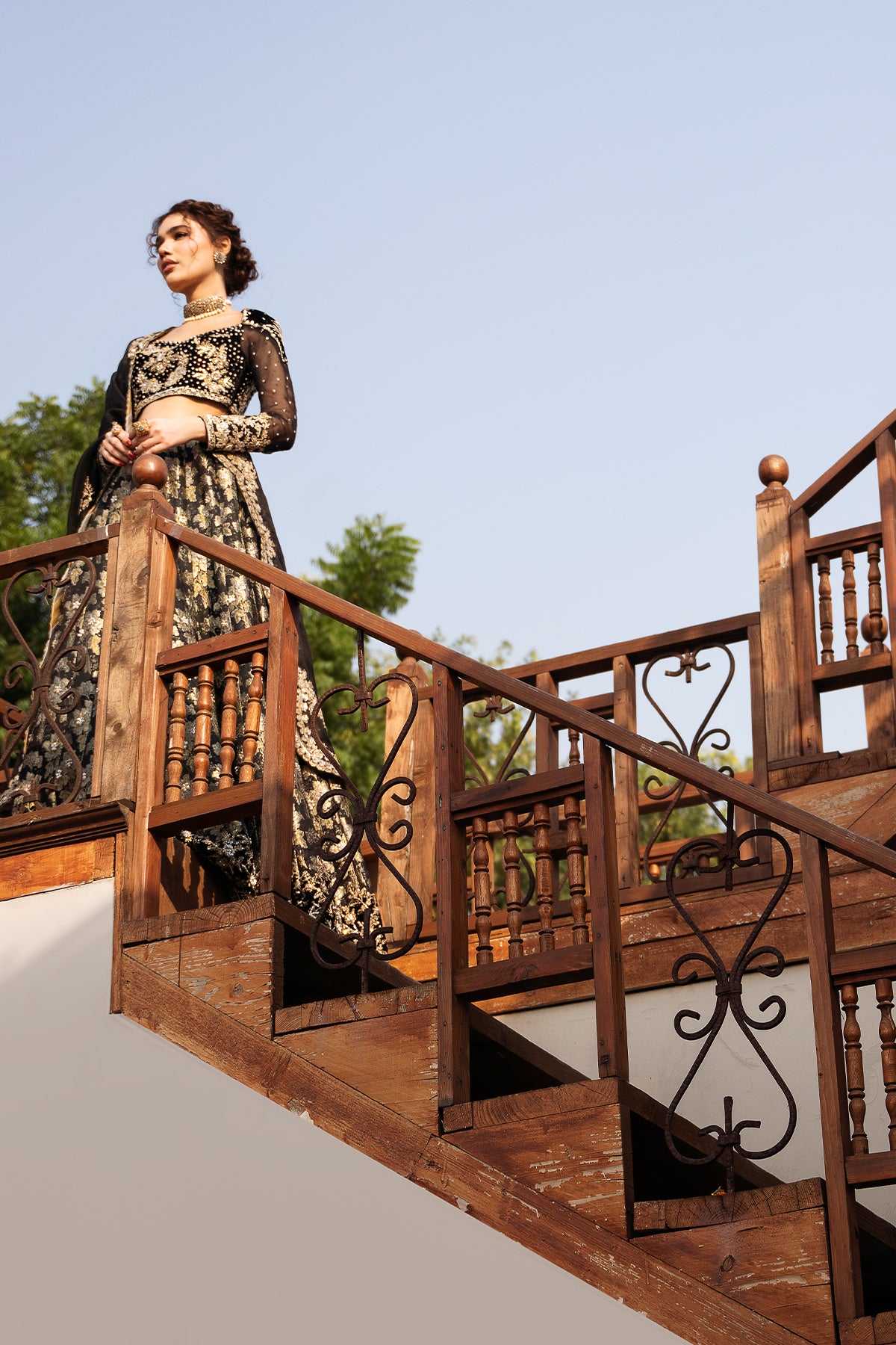 Black Zardozi Jamawar & Velvet Lehenga Choli (3-Piece) - Image 3