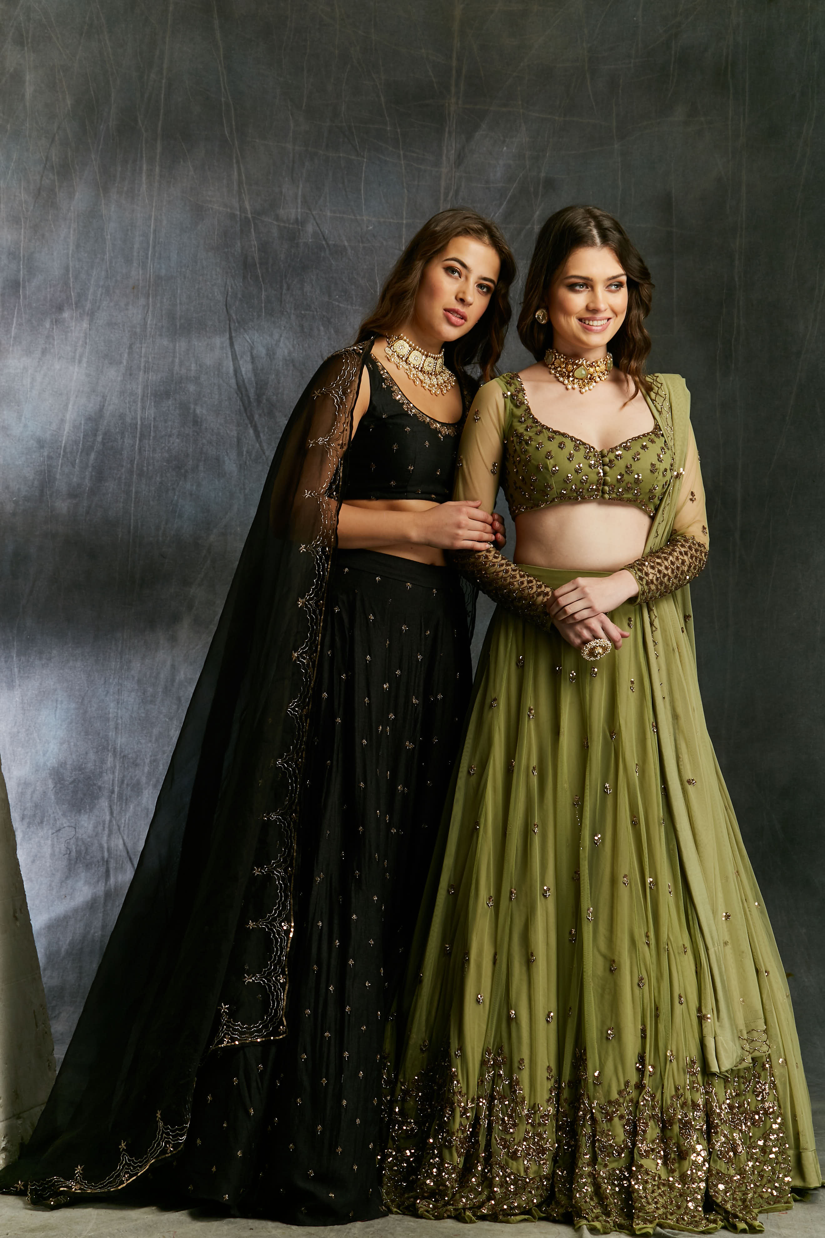 Black Embroidered Mooga Silk Lehenga (3-Piece) - Image 2