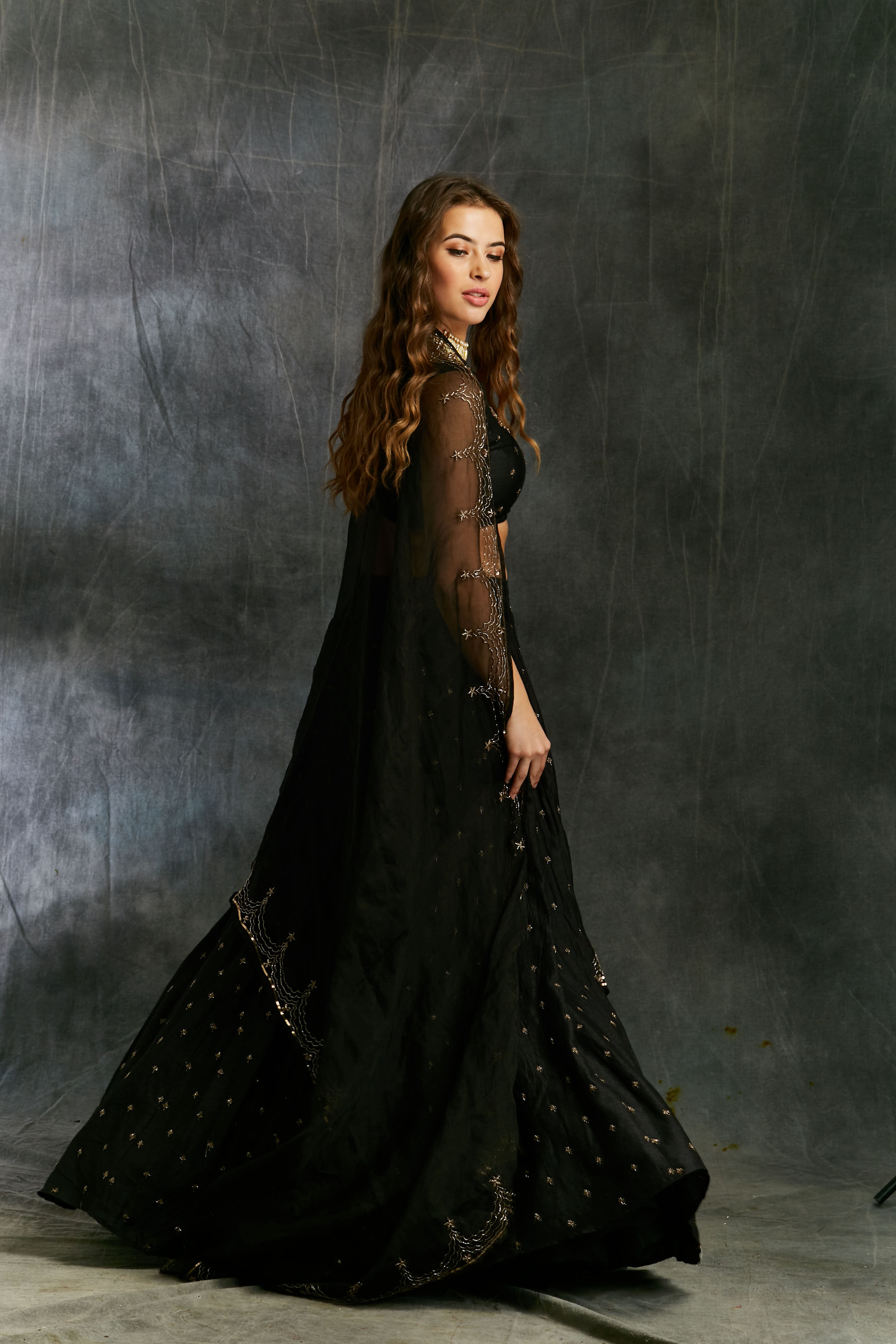 Black Embroidered Mooga Silk Lehenga (3-Piece) - Image 5