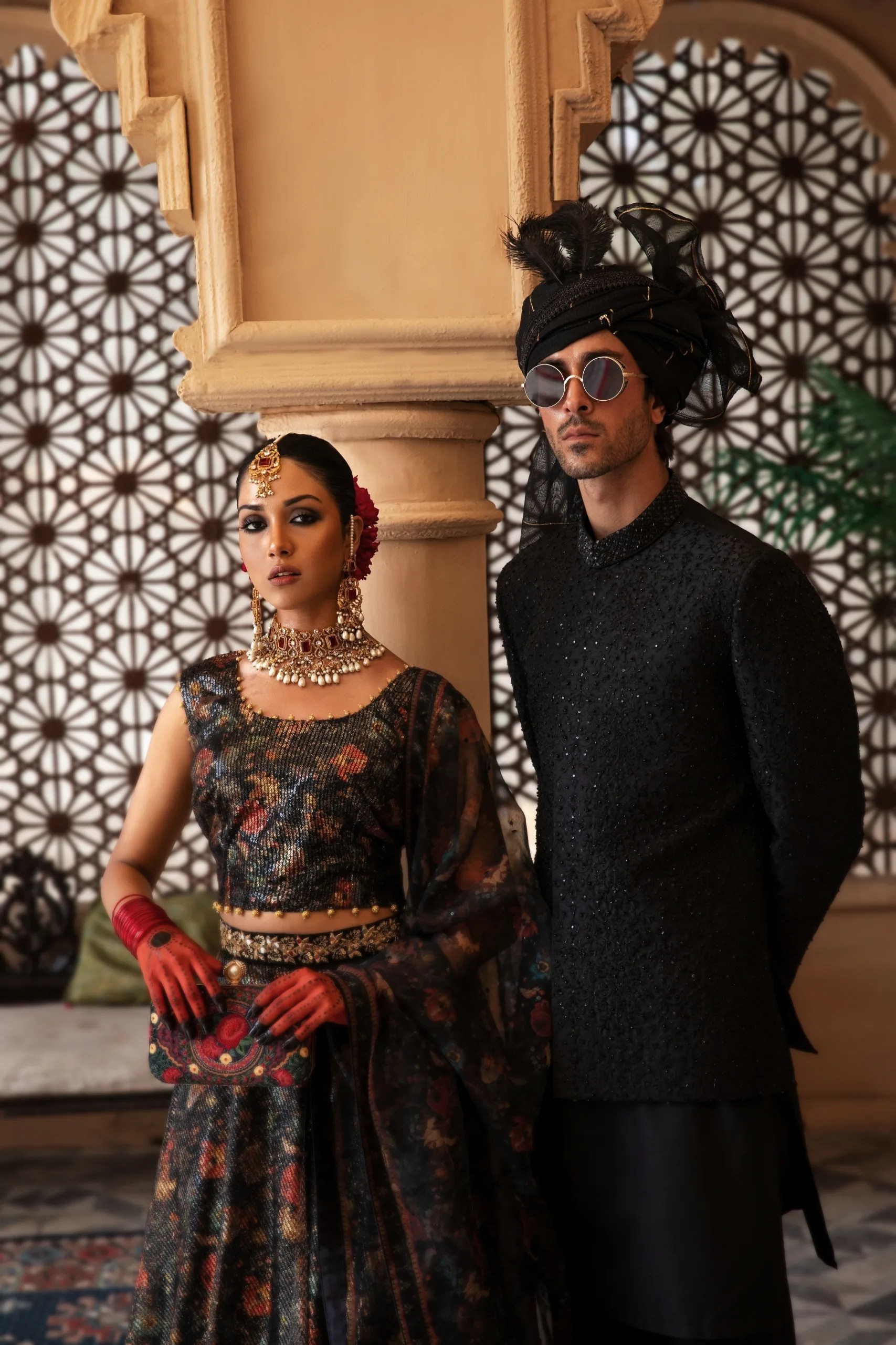 Pakistani Black Floral Embroidered Net A-Line Lehenga (3-Piece) - Image 5