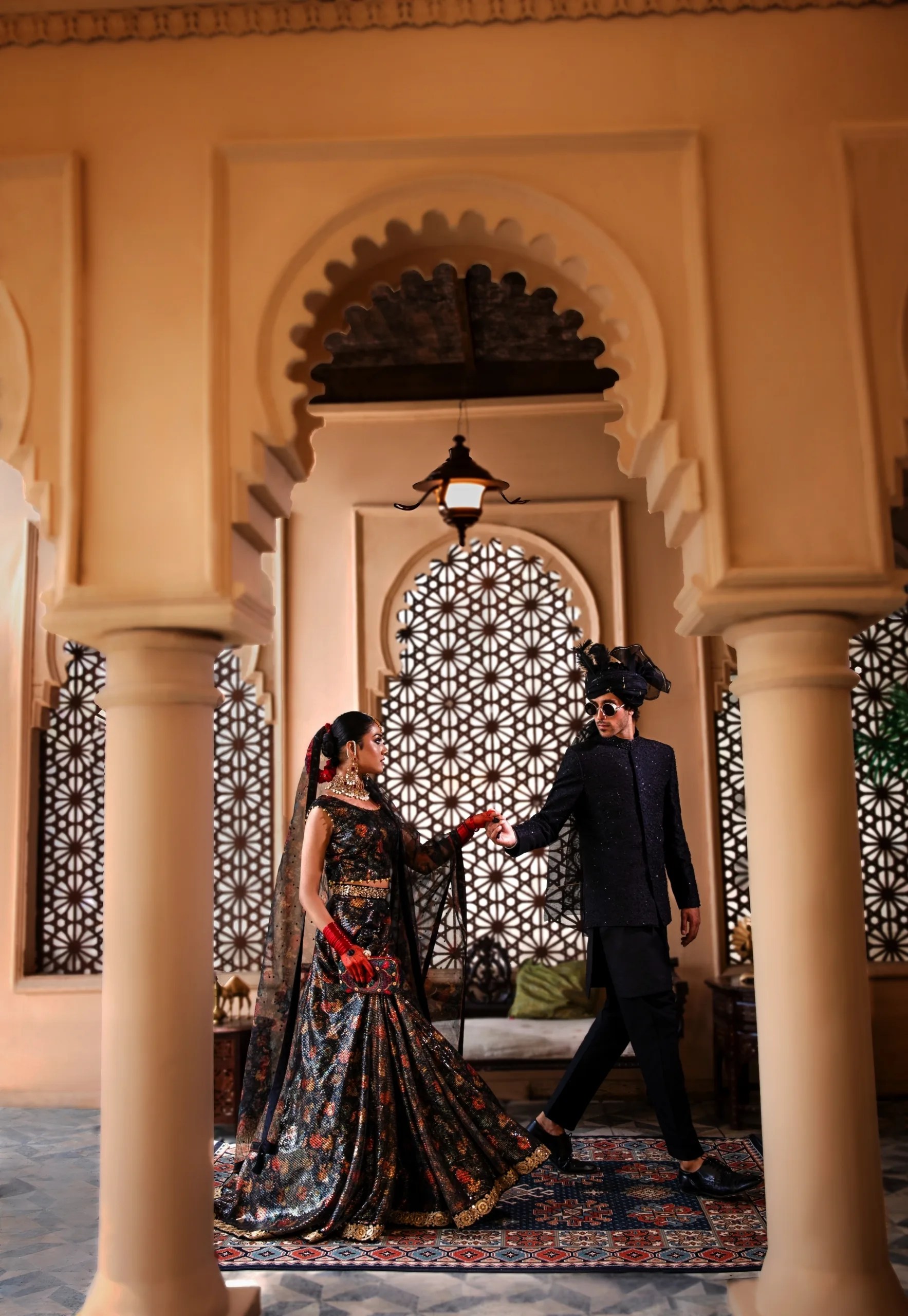 Pakistani Black Floral Embroidered Net A-Line Lehenga (3-Piece) - Image 7