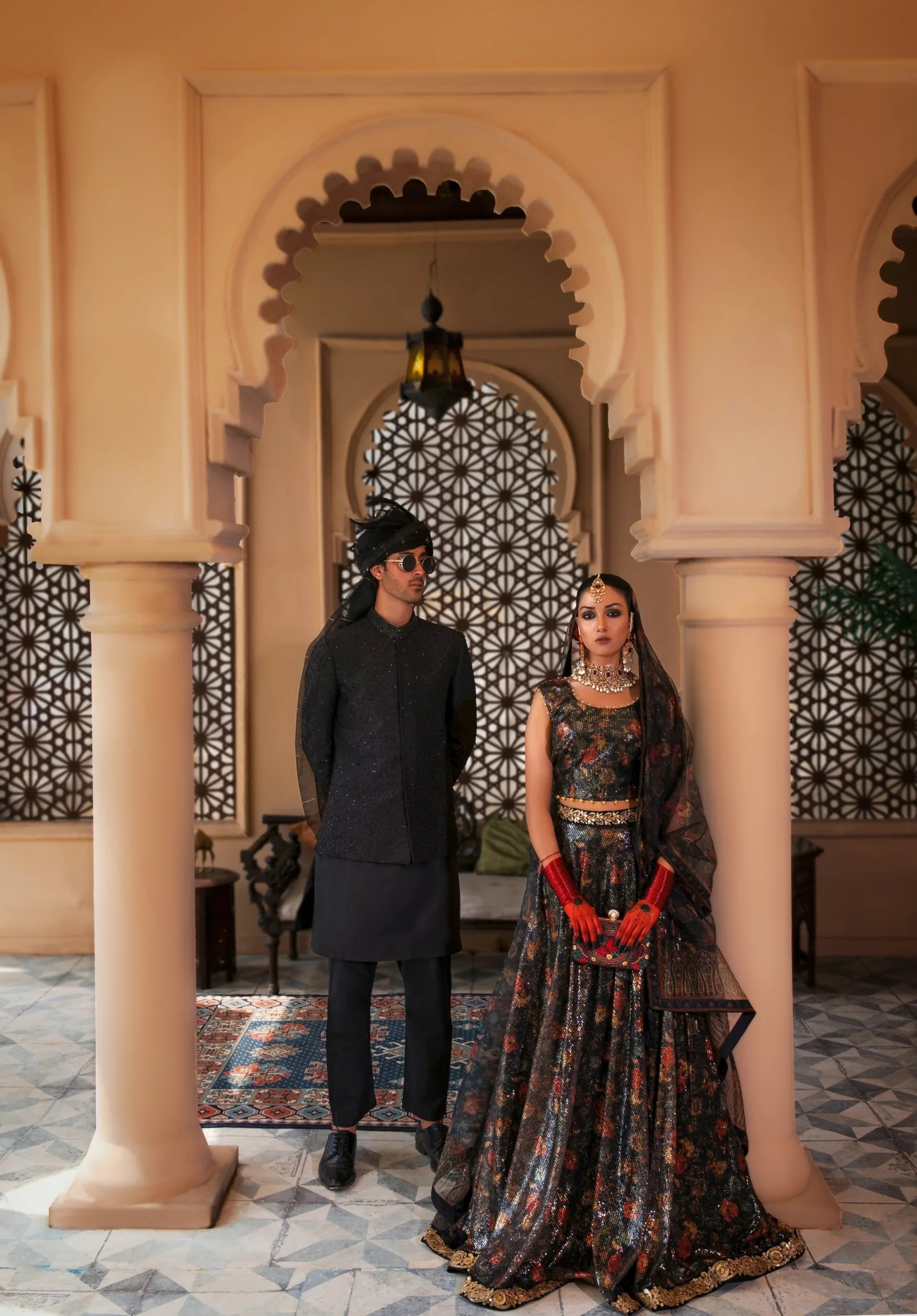 Pakistani Black Floral Embroidered Net A-Line Lehenga (3-Piece) - Image 8