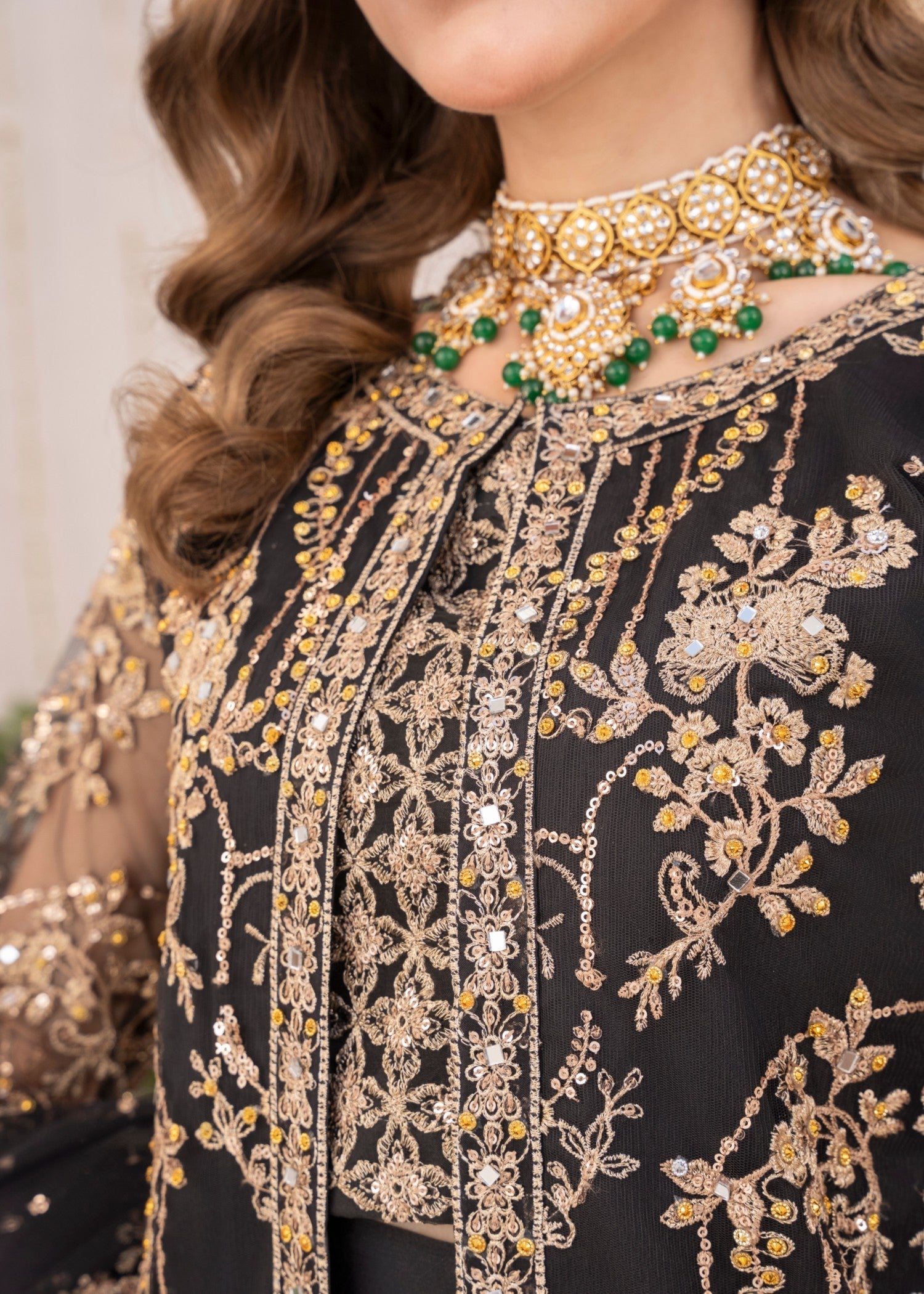 Pakistani Black Embroidered Net Lehenga Gown Set (4-Piece) - Image 8