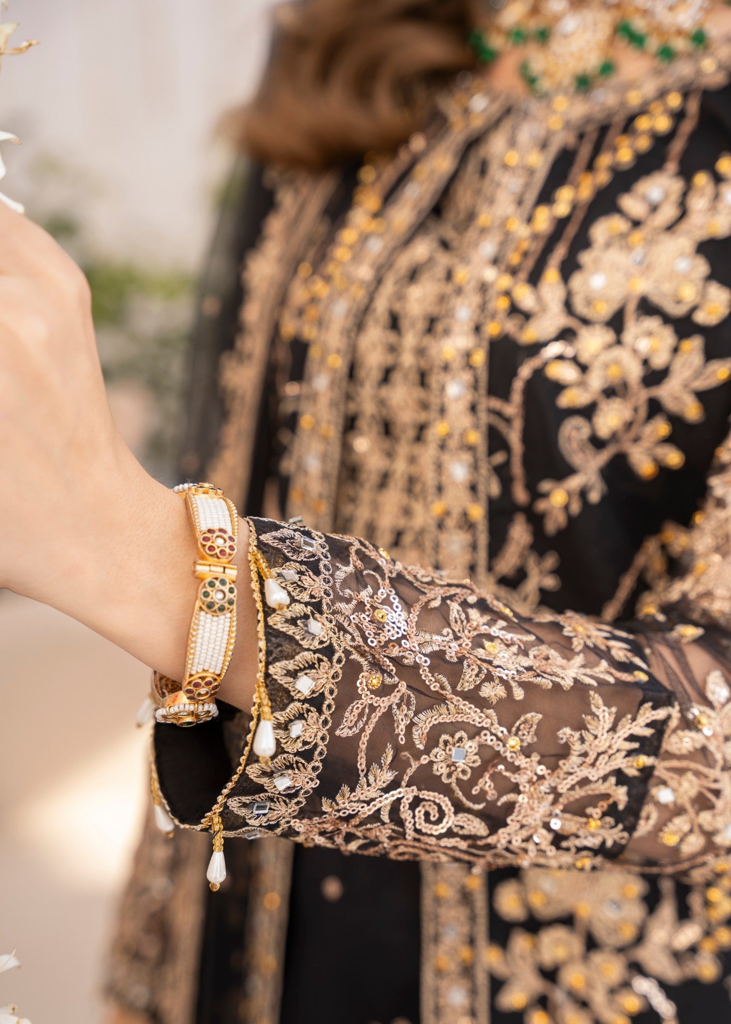 Pakistani Black Embroidered Net Lehenga Gown Set (4-Piece) - Image 9