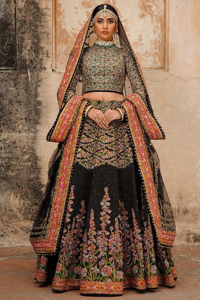 Black Floral Sequin Net Lehenga Choli (3-Piece) - Image 1