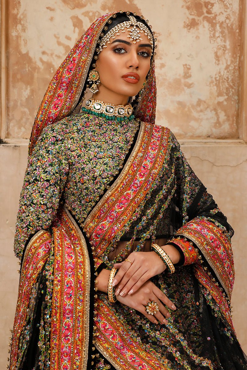 Black Floral Sequin Net Lehenga Choli (3-Piece) - Image 5