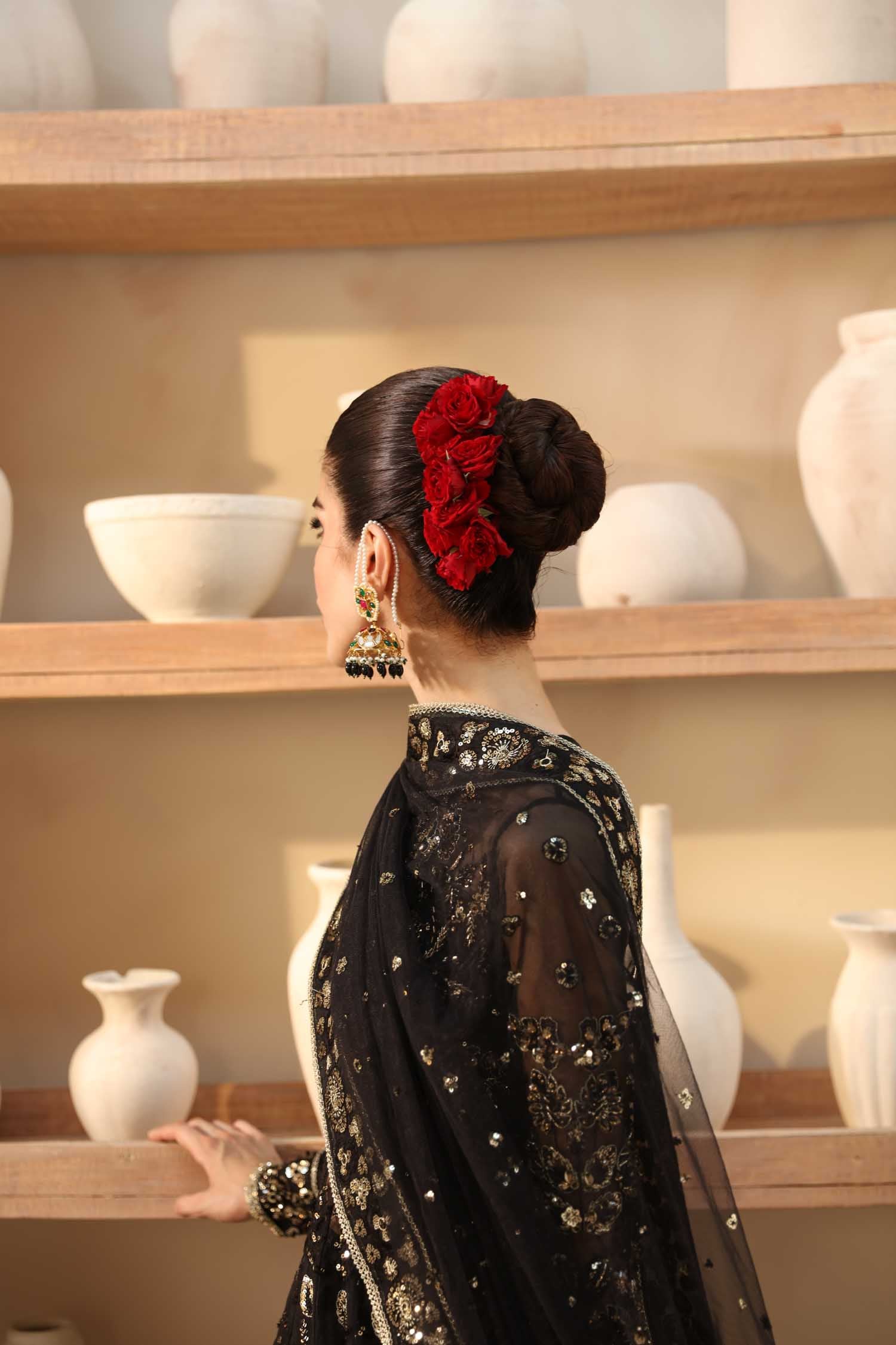 Pakistani Black Hand-Embellished Organza Lehenga (3-Piece) - Image 10