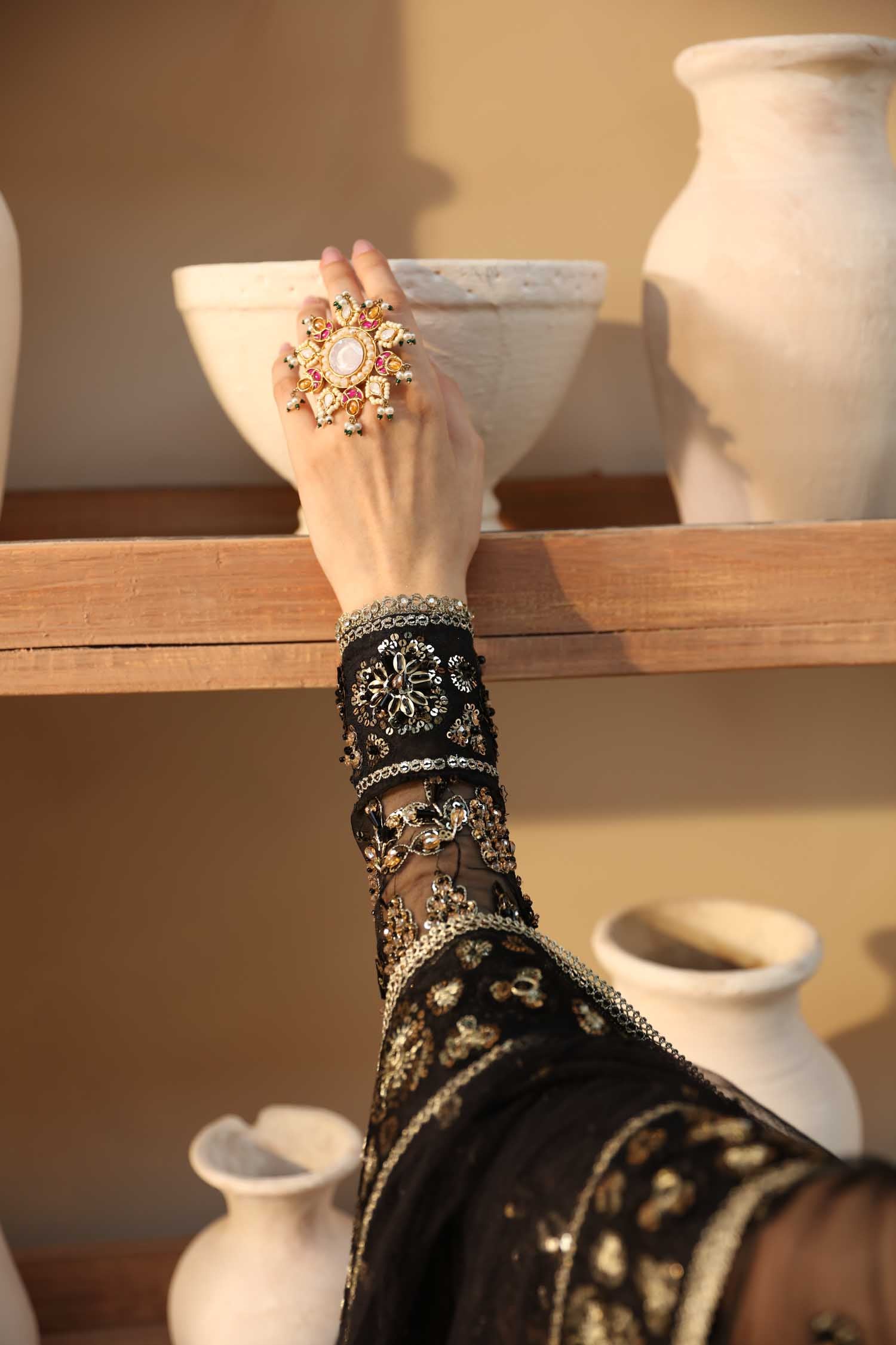 Pakistani Black Hand-Embellished Organza Lehenga (3-Piece) - Image 7