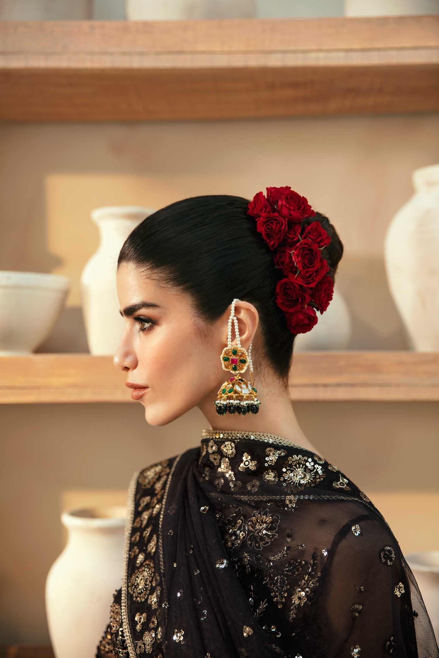 Pakistani Black Hand-Embellished Organza Lehenga (3-Piece) - Image 9