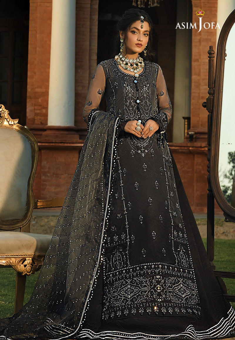 Pakistani Black & Dove Grey Embroidered Organza Lehenga (3-Piece) - Image 1