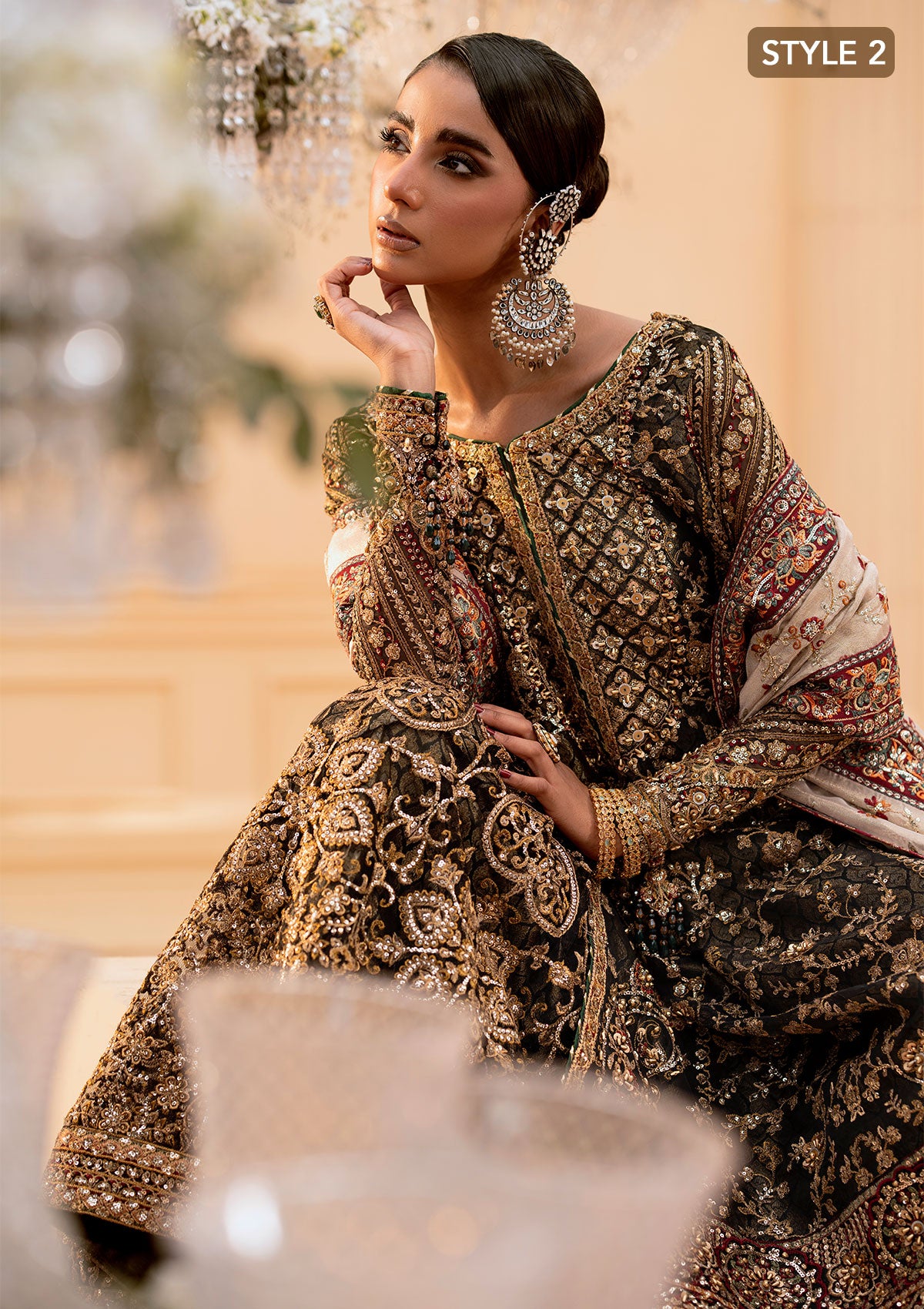 Pakistani Black Embroidered Organza Lehenga Dress (3-Piece) - Image 11