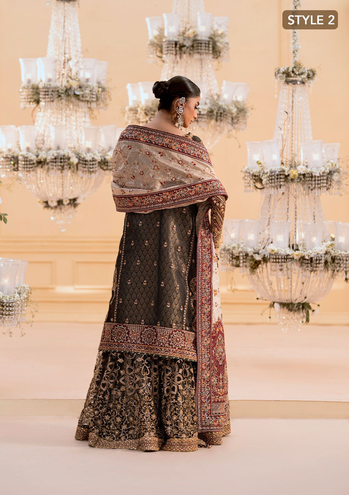 Pakistani Black Embroidered Organza Lehenga Dress (3-Piece) - Image 12