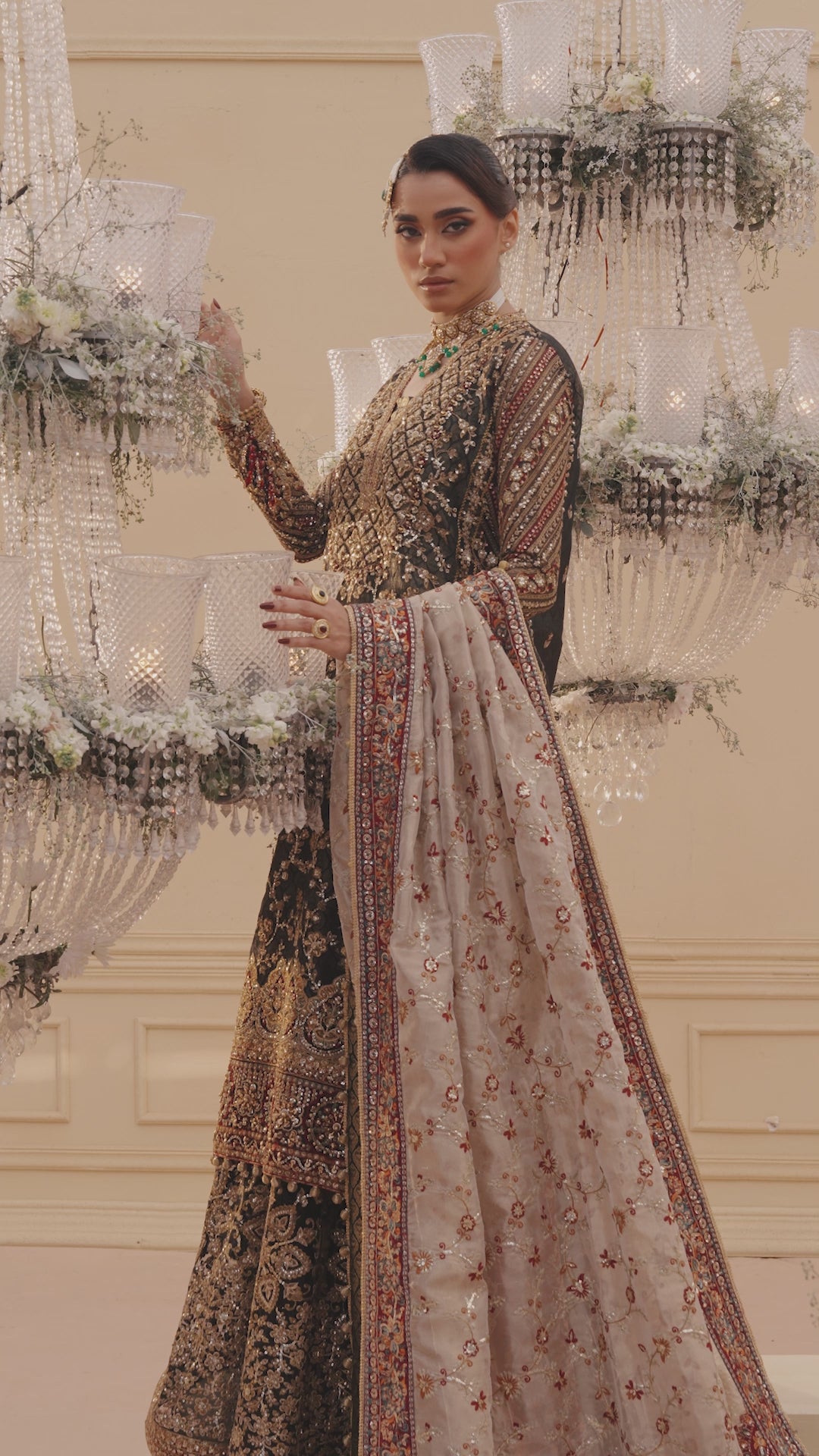 Pakistani Black Embroidered Organza Lehenga Dress (3-Piece) - Image 13