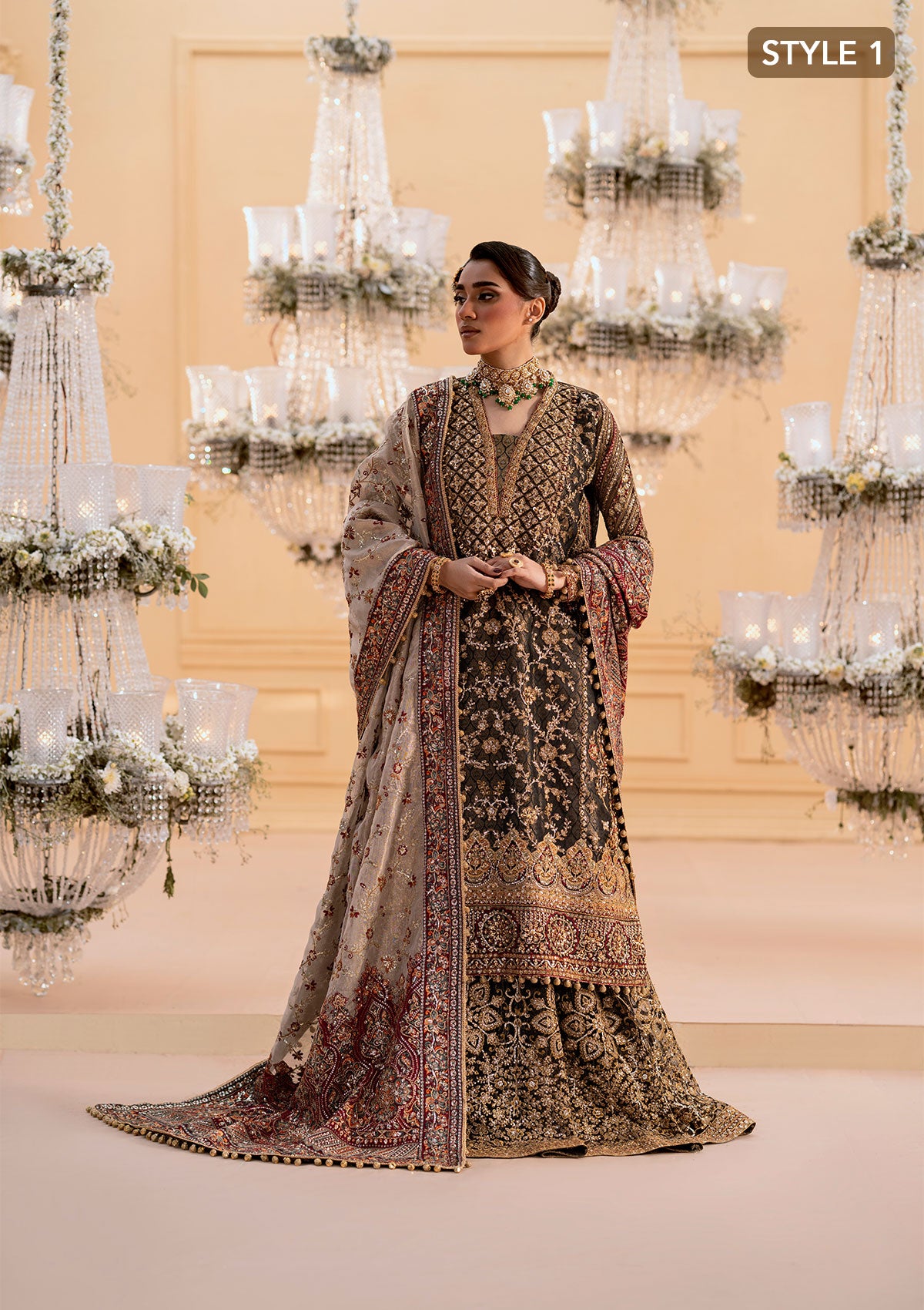 Pakistani Black Embroidered Organza Lehenga Dress (3-Piece) - Image 3