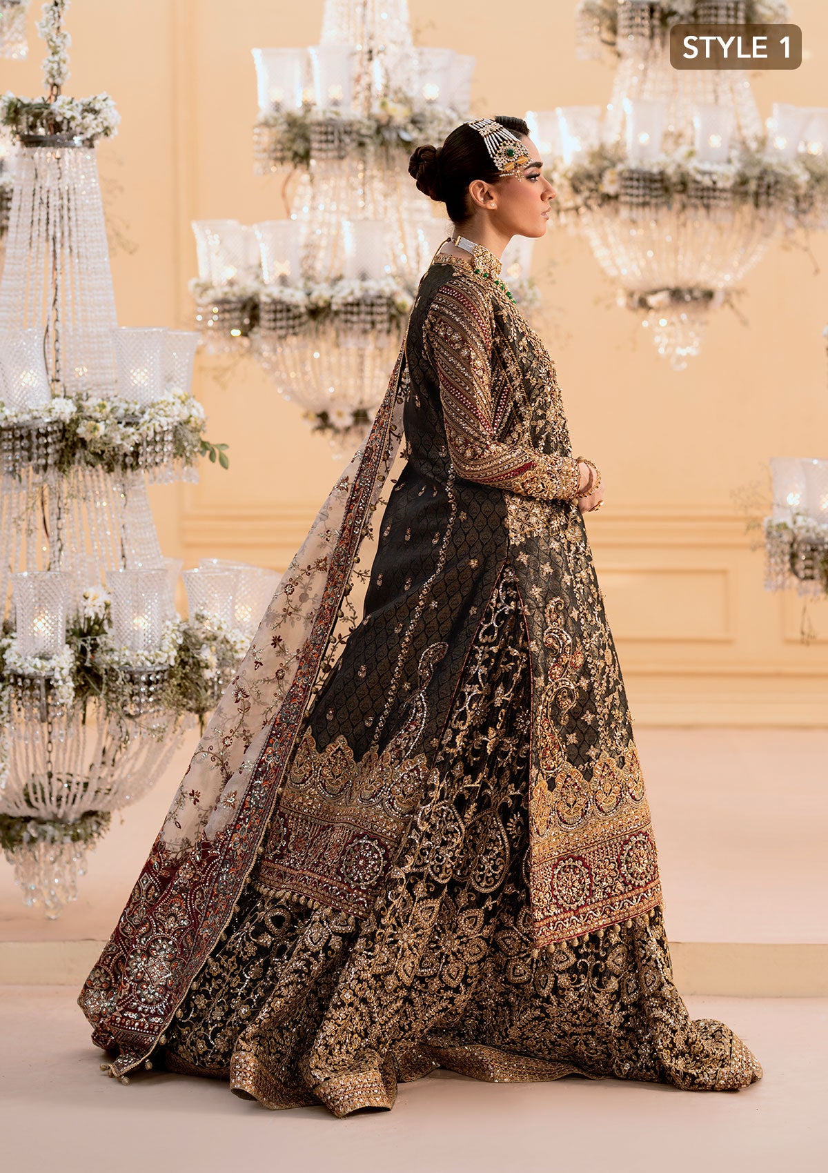 Pakistani Black Embroidered Organza Lehenga Dress (3-Piece) - Image 6