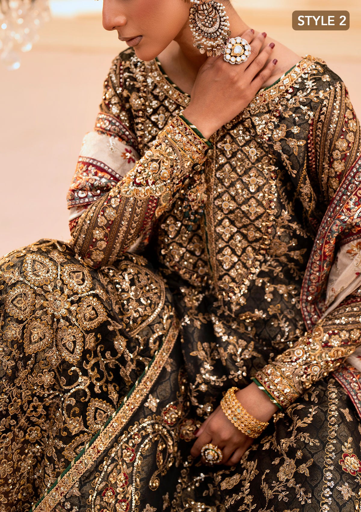 Pakistani Black Embroidered Organza Lehenga Dress (3-Piece) - Image 9