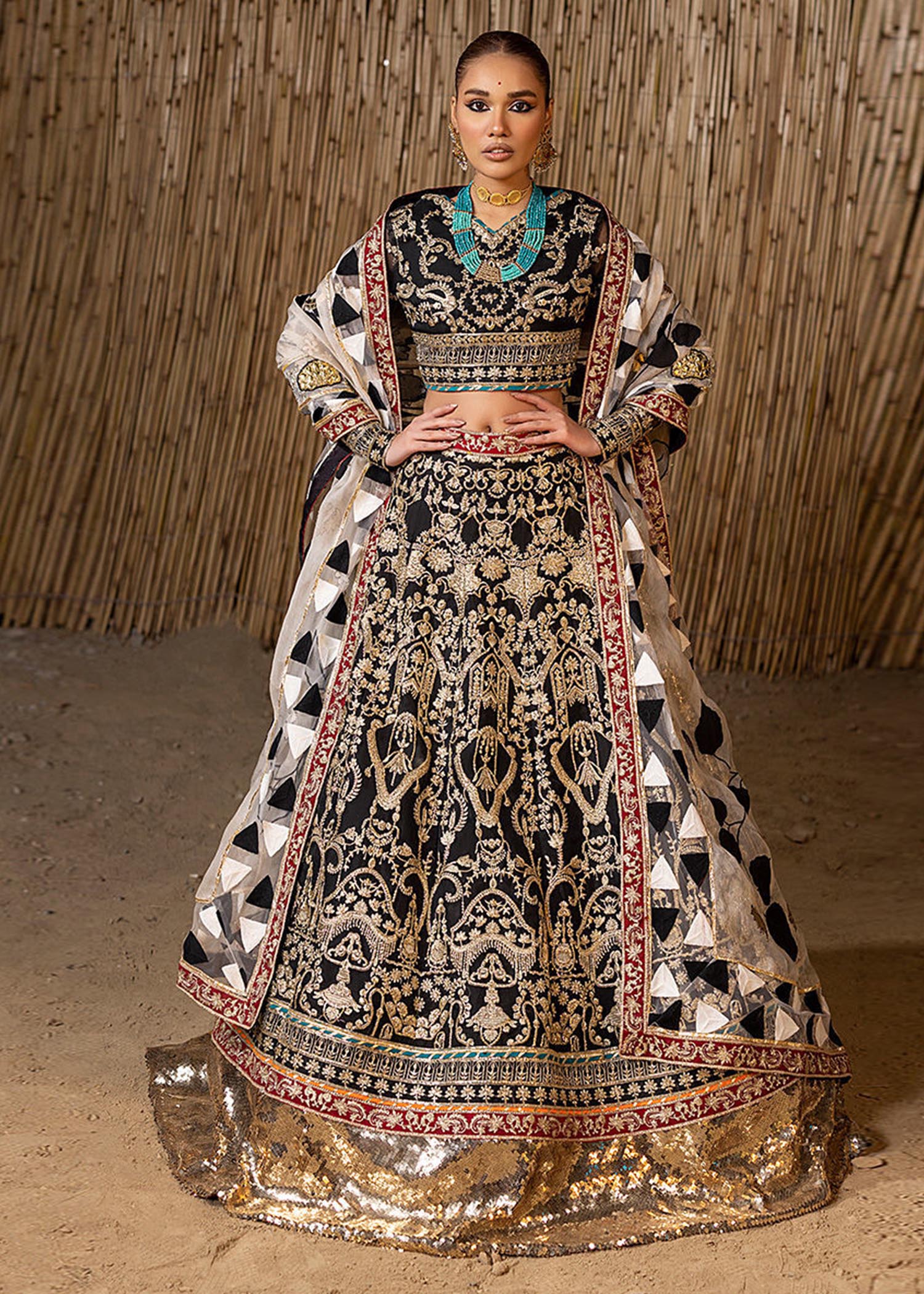 Black Embroidered Organza Lehenga Choli (3-Piece) - Image 1