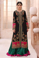 Pakistani Black Zardozi Silk Jacket with Teal Lehenga (2-Piece) - Image 2