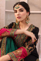 Pakistani Black Zardozi Silk Jacket with Teal Lehenga (2-Piece) - Image 5