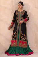 Pakistani Black Zardozi Silk Jacket with Teal Lehenga (2-Piece) - Image 8