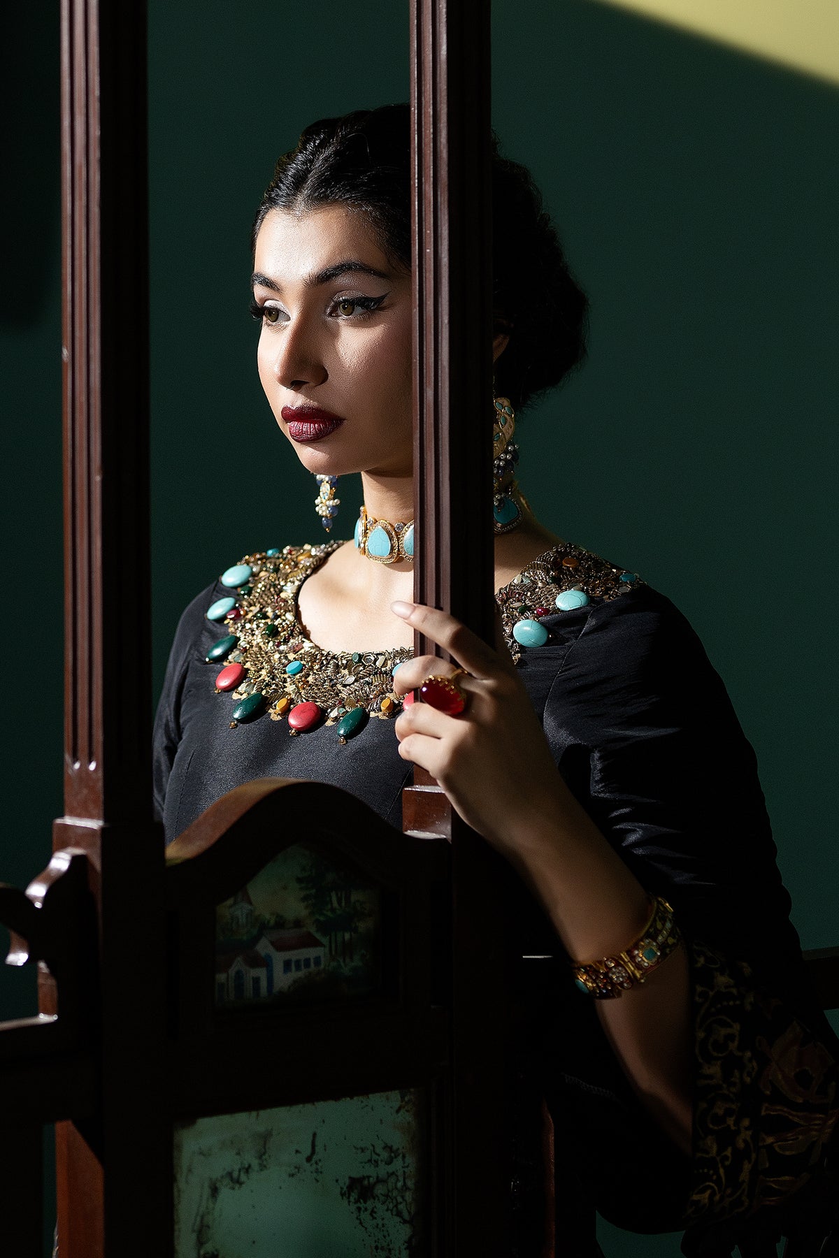 Pakistani Black Block-Printed Raw Silk Lehenga (2-Piece) - Image 7