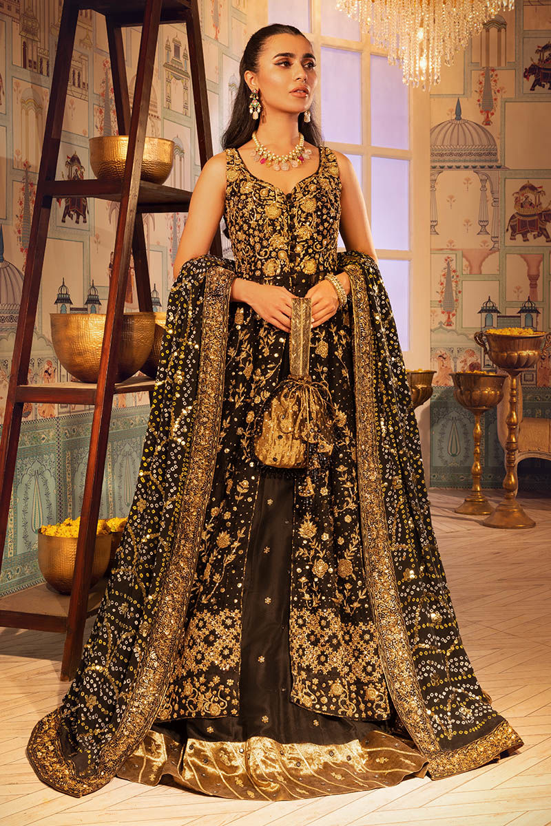 Pakistani Black Embroidered Net Kalidaar Lehenga (3-Piece) - Image 7