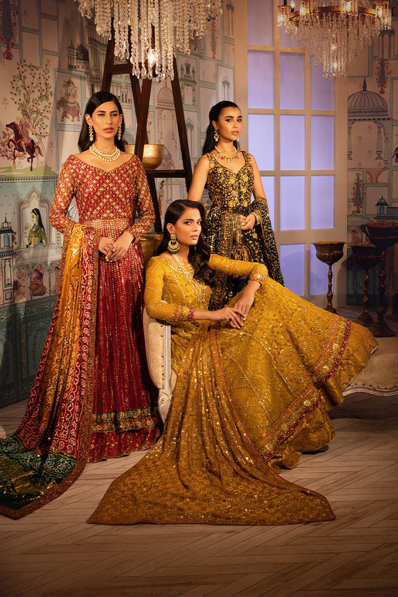 Pakistani Black Embroidered Net Kalidaar Lehenga (3-Piece) - Image 8