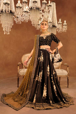 Black Embroidered Blended Raw Silk Lehenga (3-Piece) - Image 2