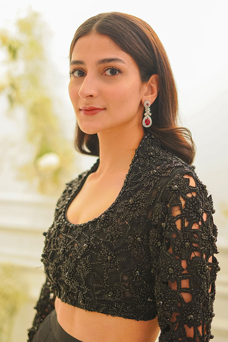 Black Embellished Raw Silk Lehenga Choli (2-Piece) - Image 6