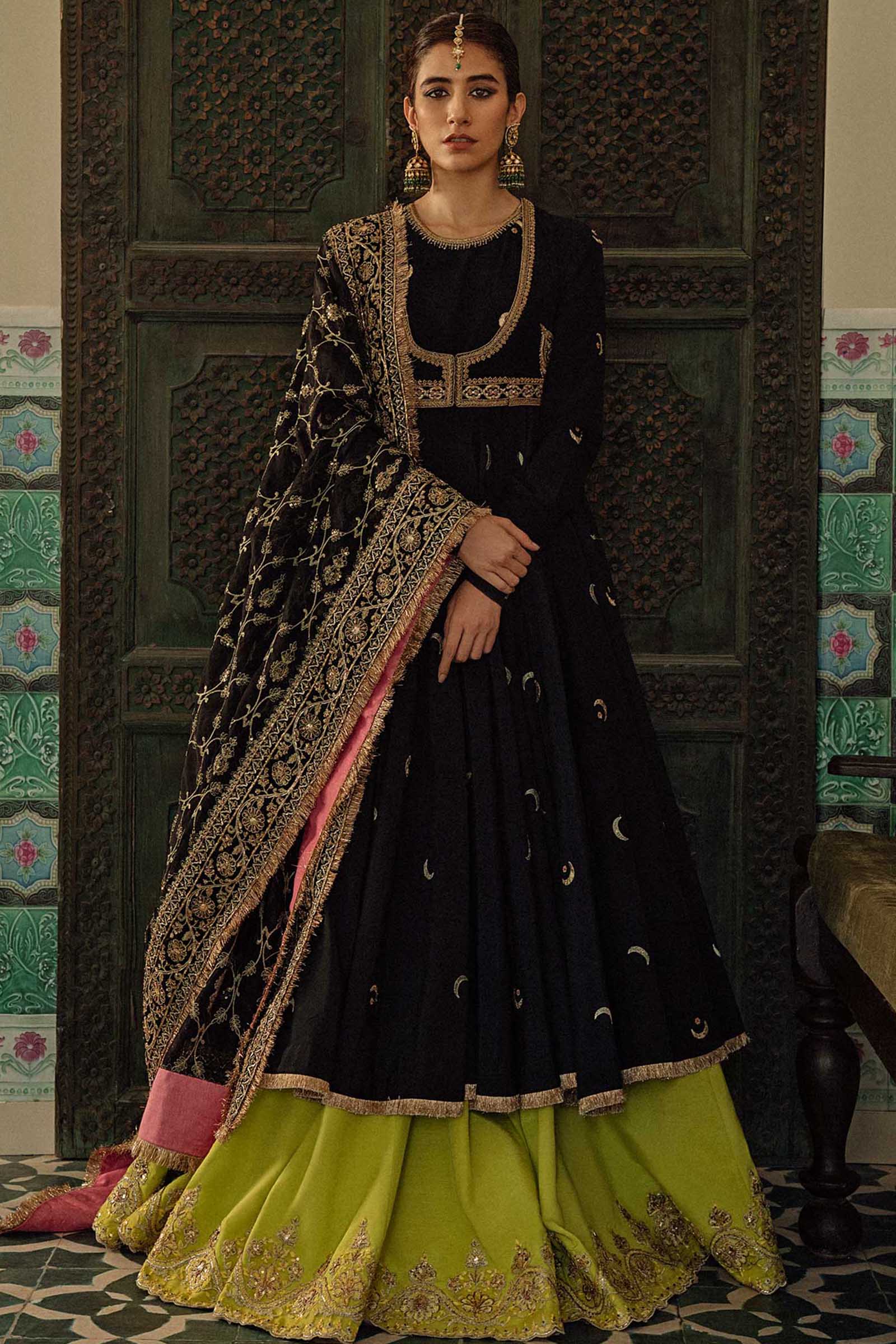 Black Zardozi Raw Silk Lehenga Set (3-Piece) - Image 1