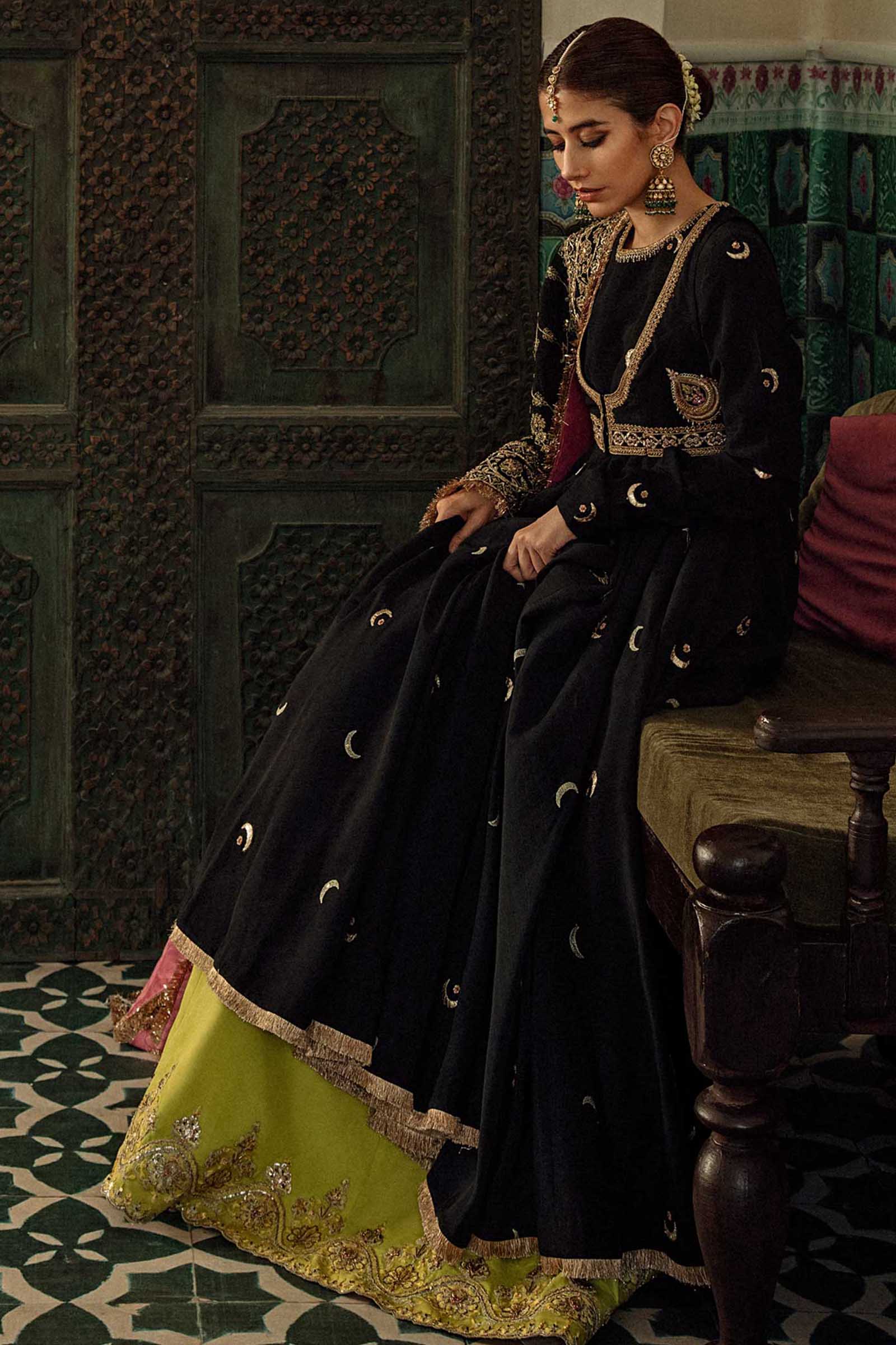 Black Zardozi Raw Silk Lehenga Set (3-Piece) - Image 2