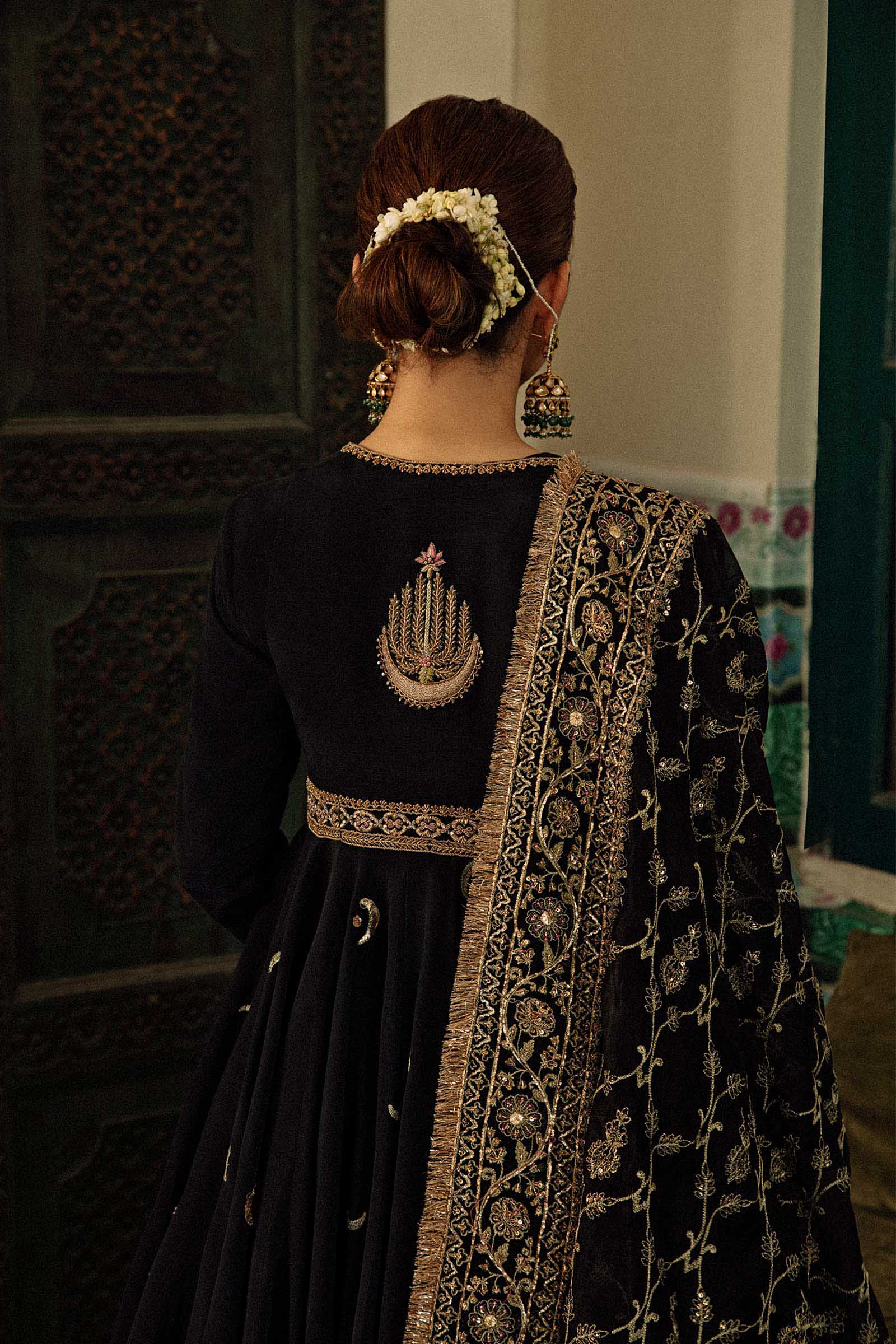 Black Zardozi Raw Silk Lehenga Set (3-Piece) - Image 3