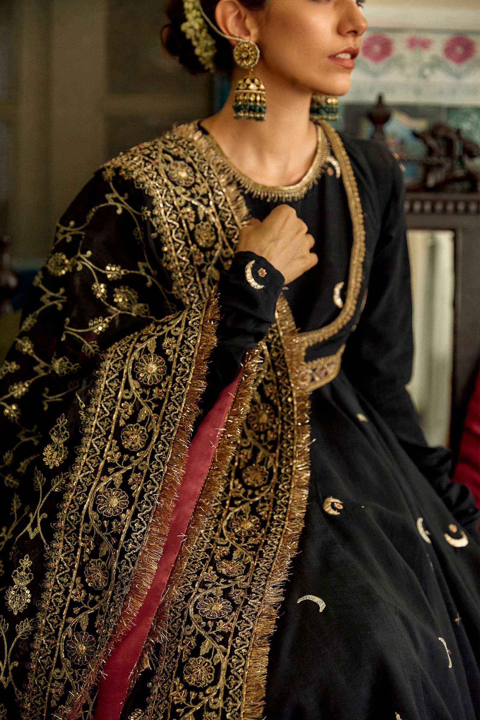 Black Zardozi Raw Silk Lehenga Set (3-Piece) - Image 5